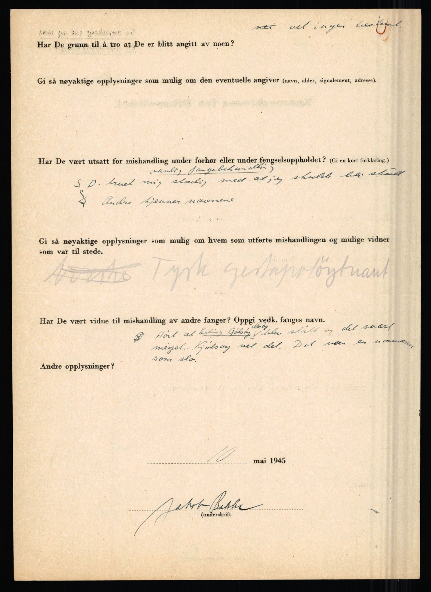 Rikspolitisjefen, AV/RA-S-1560/L/L0001: Abelseth, Rudolf - Berentsen, Odd, 1940-1945, s. 1098