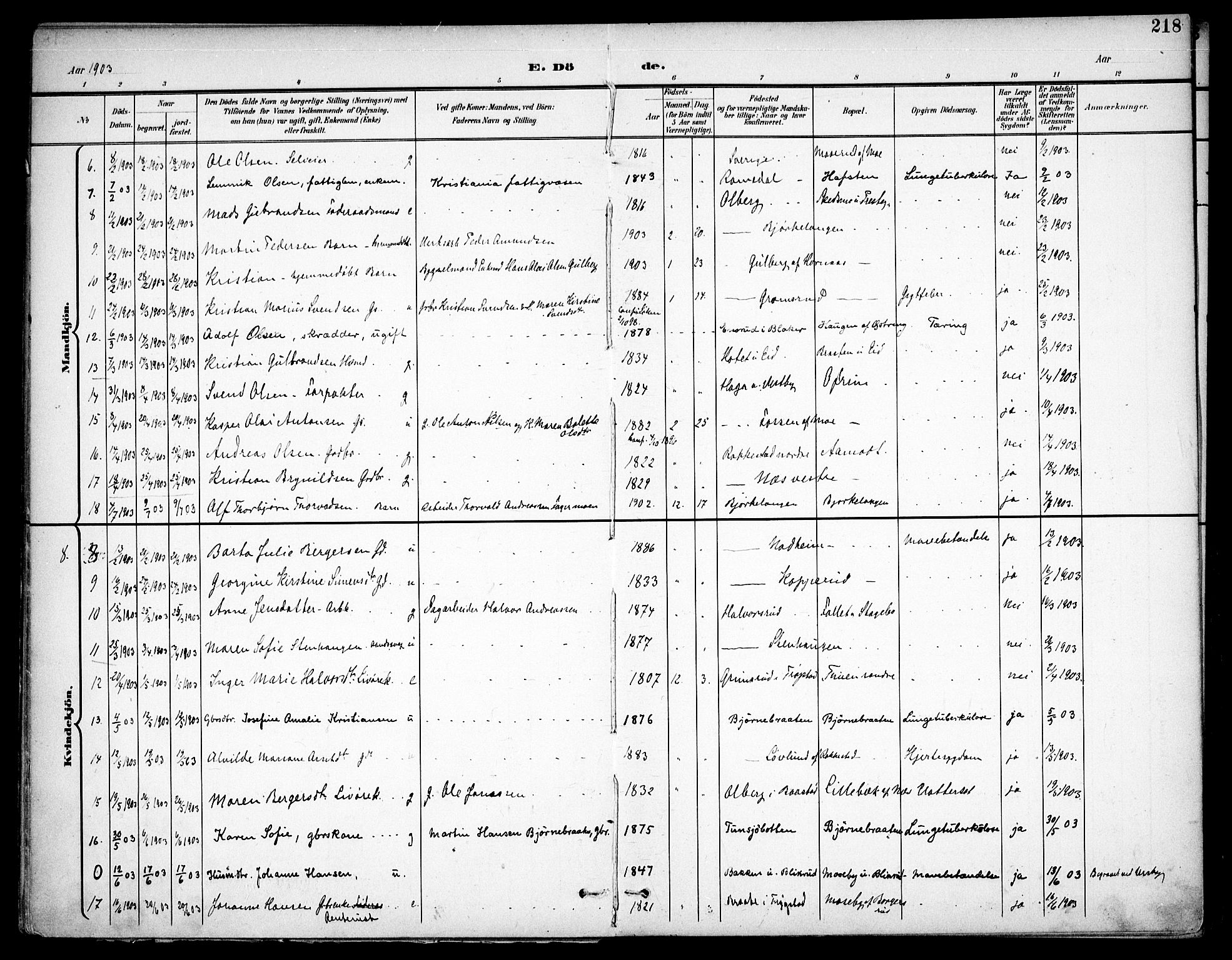 Høland prestekontor Kirkebøker, AV/SAO-A-10346a/F/Fa/L0015: Ministerialbok nr. I 15, 1897-1912, s. 218