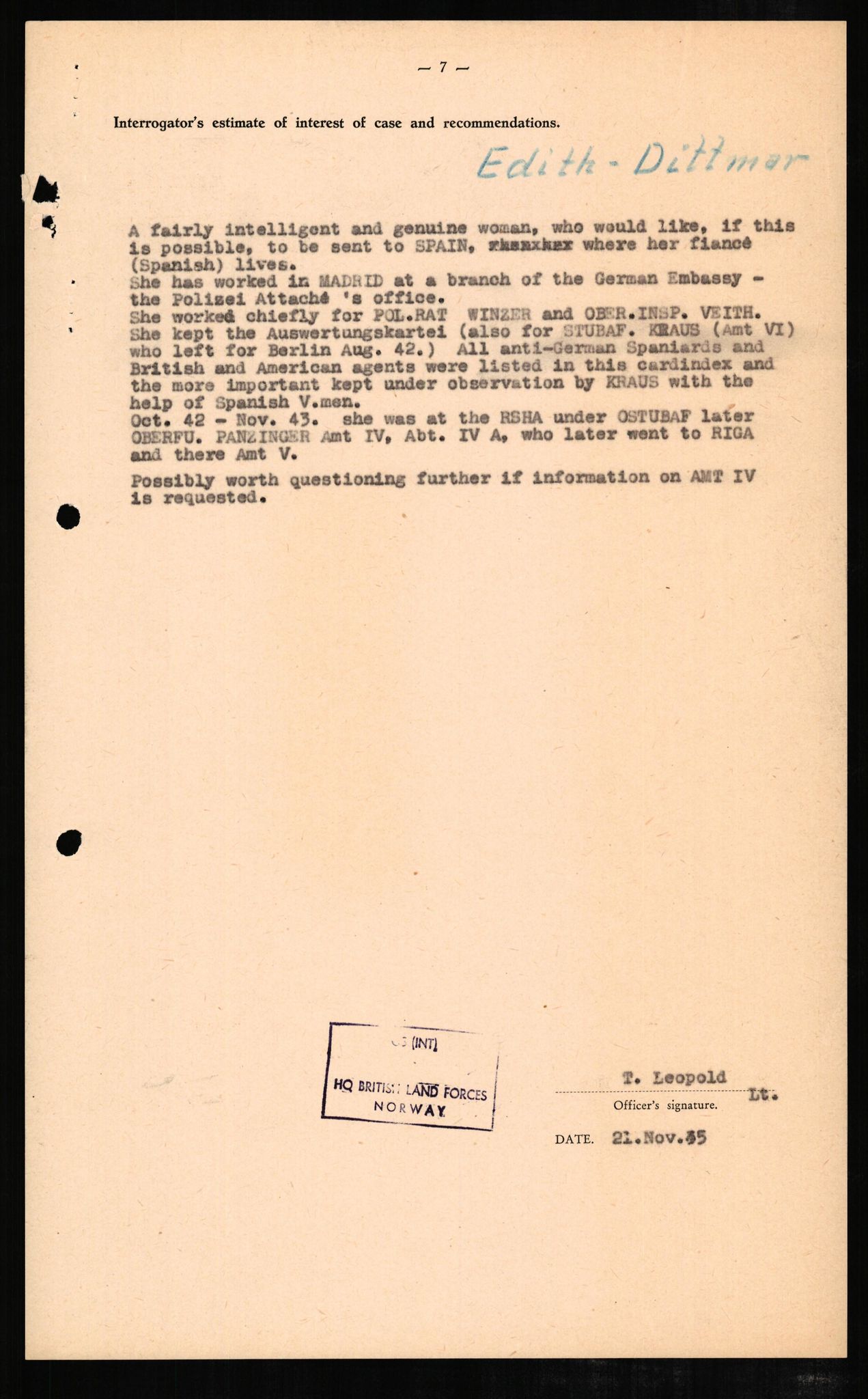 Forsvaret, Forsvarets overkommando II, AV/RA-RAFA-3915/D/Db/L0006: CI Questionaires. Tyske okkupasjonsstyrker i Norge. Tyskere., 1945-1946, s. 114