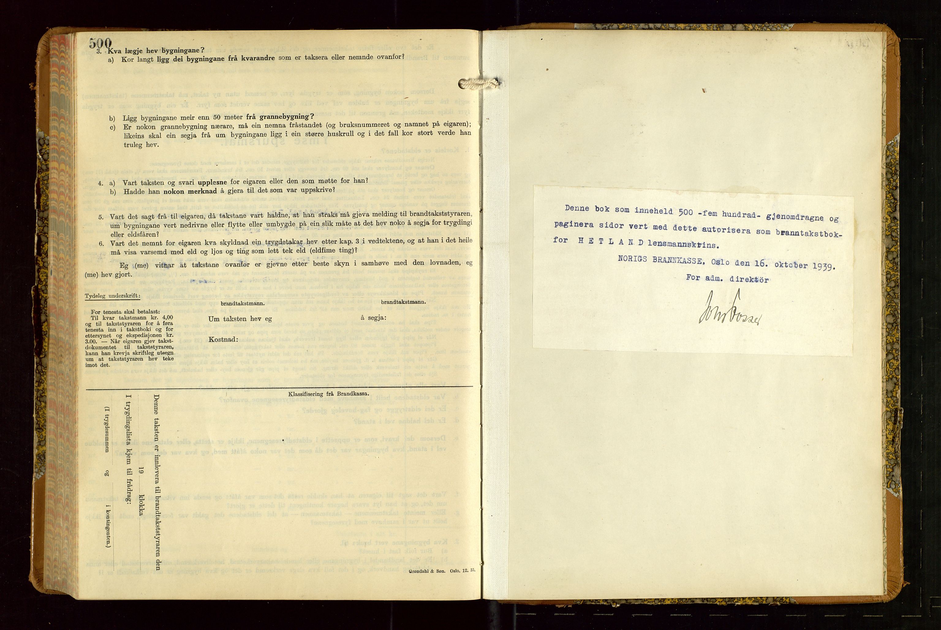 Hetland lensmannskontor, SAST/A-100101/Gob/L0007: "Brandtakstbok", 1939-1949, s. 500