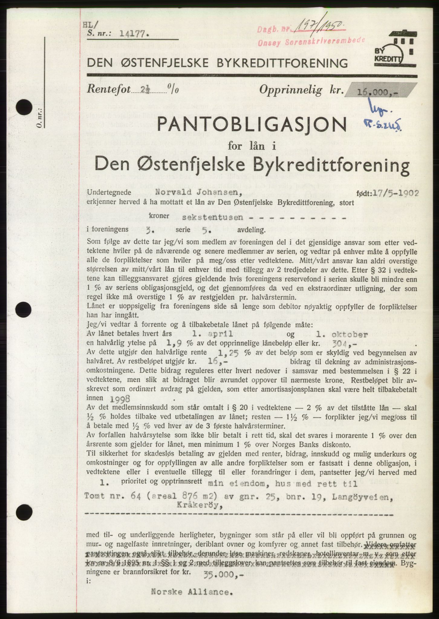 Onsøy sorenskriveri, SAO/A-10474/G/Ga/Gac/L0009: Pantebok nr. B 13-9, 1949-1950, Dagboknr: 197/1950