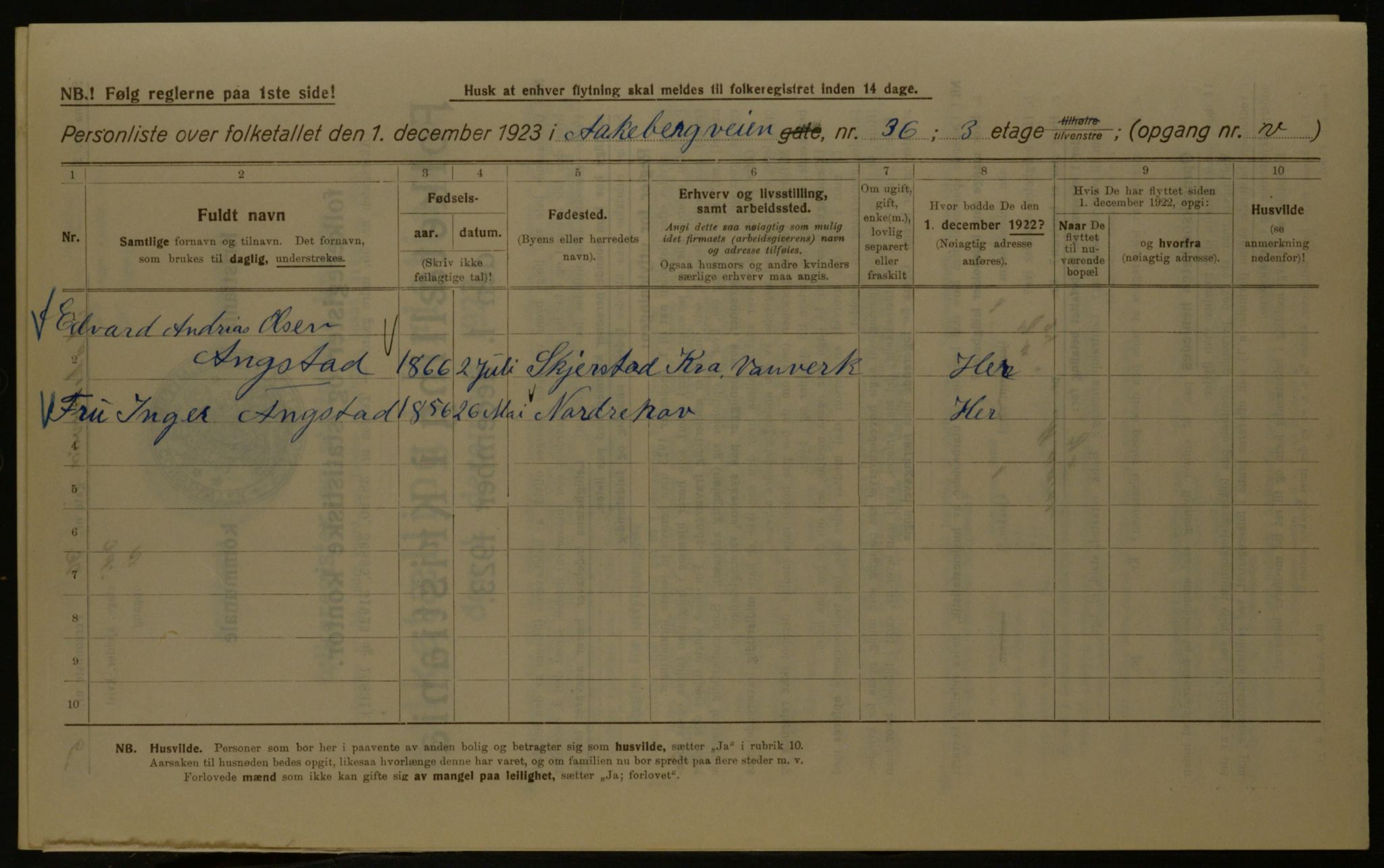 OBA, Kommunal folketelling 1.12.1923 for Kristiania, 1923, s. 143748