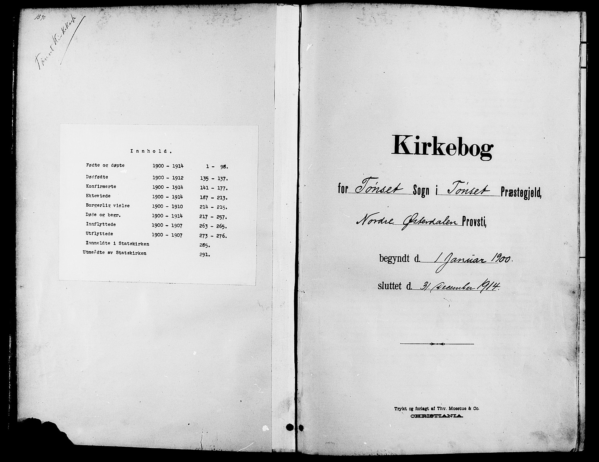 Tynset prestekontor, SAH/PREST-058/H/Ha/Hab/L0009: Klokkerbok nr. 9, 1900-1914