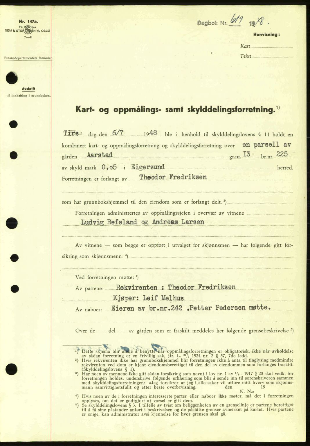 Dalane sorenskriveri, SAST/A-100309/02/G/Gb/L0051: Pantebok nr. A11, 1947-1948, Dagboknr: 619/1948