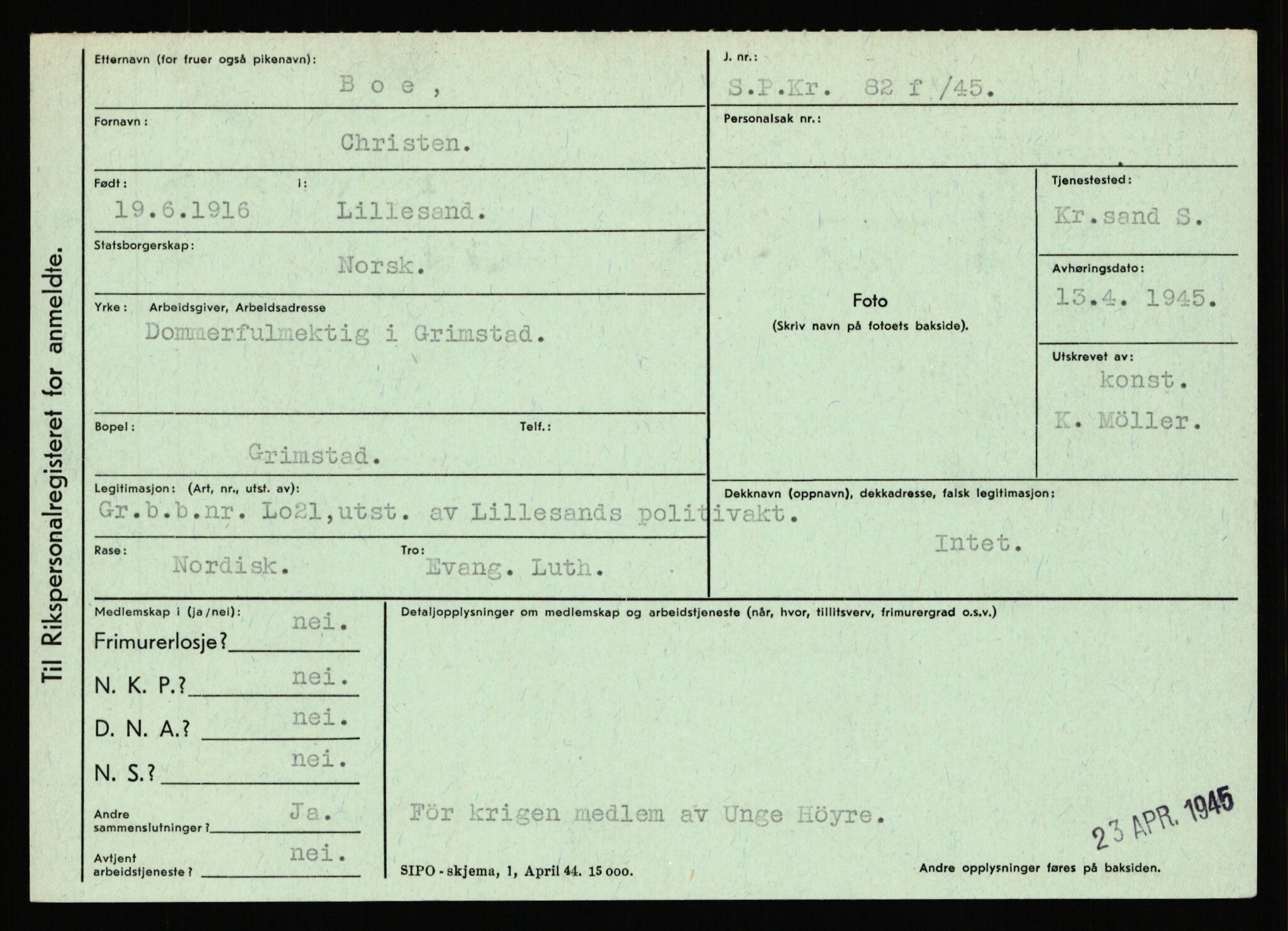 Statspolitiet - Hovedkontoret / Osloavdelingen, AV/RA-S-1329/C/Ca/L0002: Arneberg - Brand, 1943-1945, s. 4391
