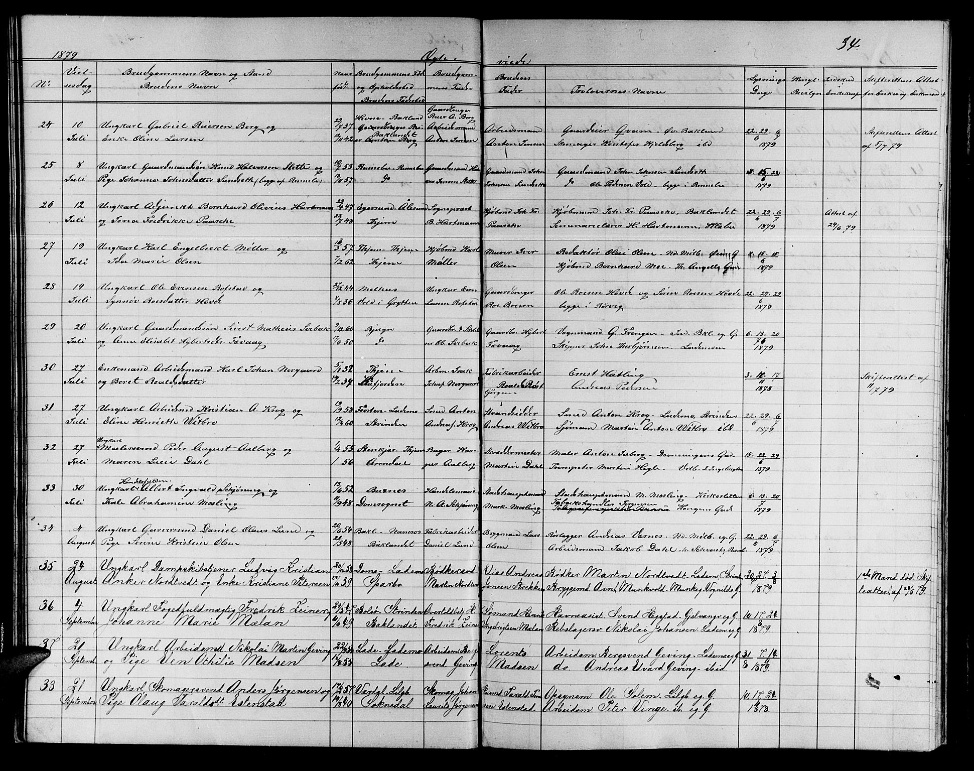 Ministerialprotokoller, klokkerbøker og fødselsregistre - Sør-Trøndelag, SAT/A-1456/604/L0221: Klokkerbok nr. 604C04, 1870-1885, s. 34