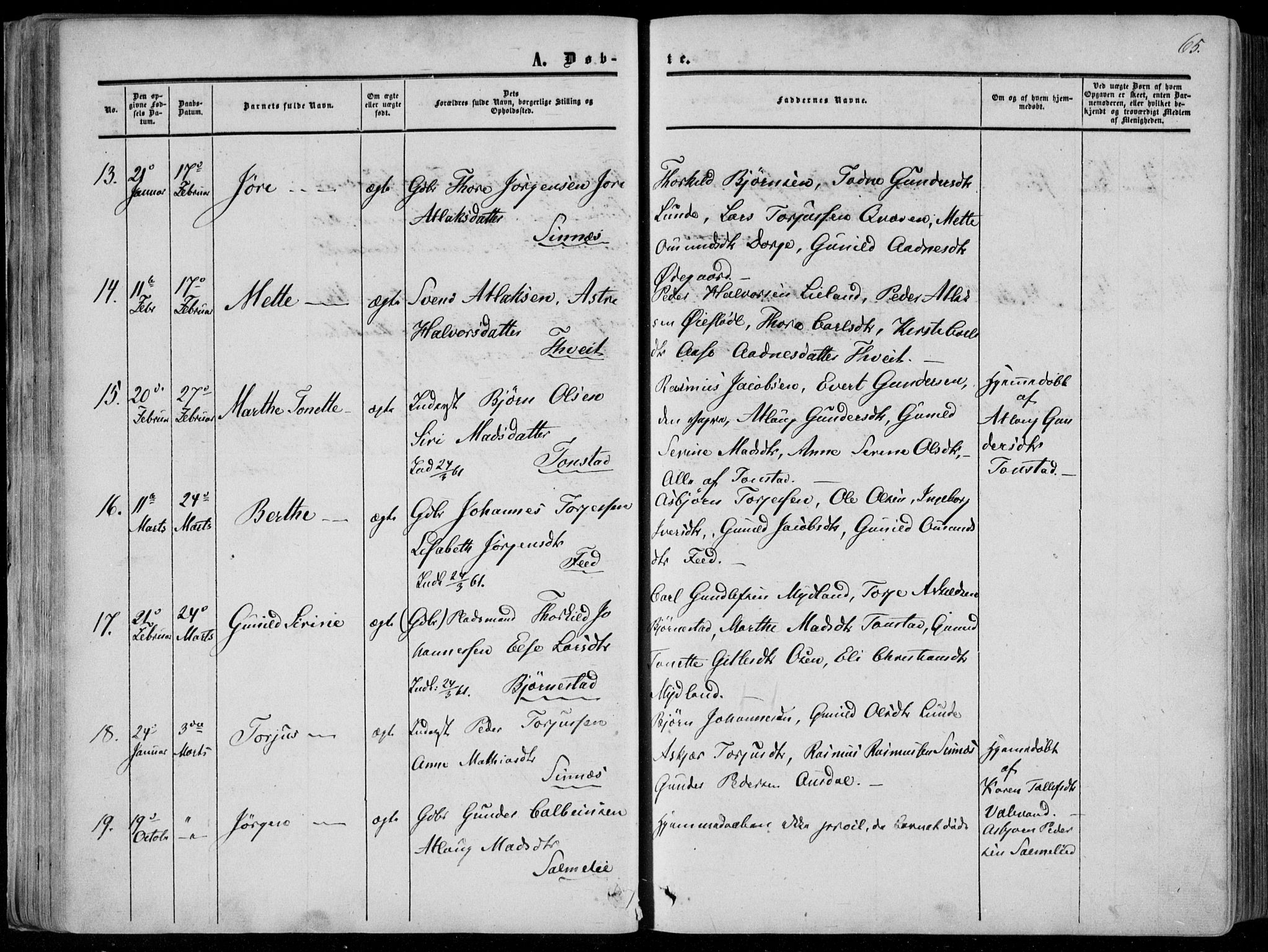 Sirdal sokneprestkontor, AV/SAK-1111-0036/F/Fa/Fab/L0002: Ministerialbok nr. A 2, 1855-1874, s. 65