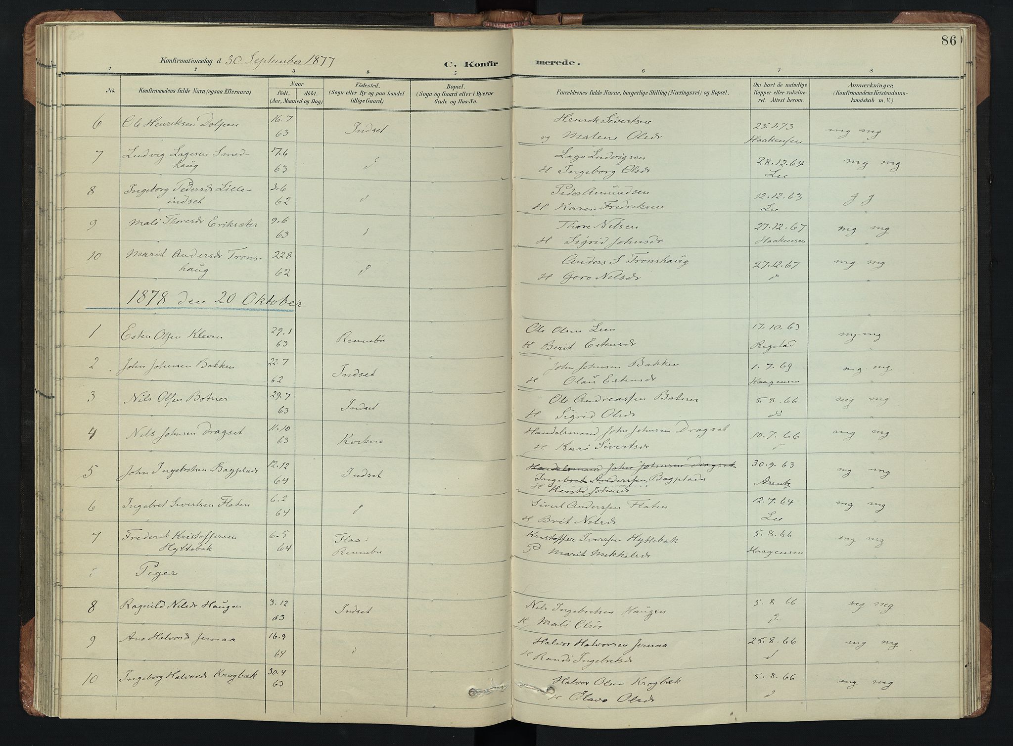 Kvikne prestekontor, AV/SAH-PREST-064/H/Ha/Hab/L0002: Klokkerbok nr. 2, 1859-1901, s. 86