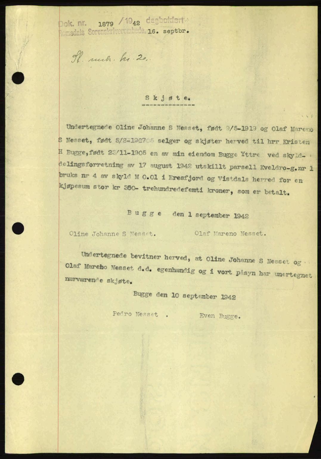 Romsdal sorenskriveri, SAT/A-4149/1/2/2C: Pantebok nr. A12, 1942-1942, Dagboknr: 1879/1942