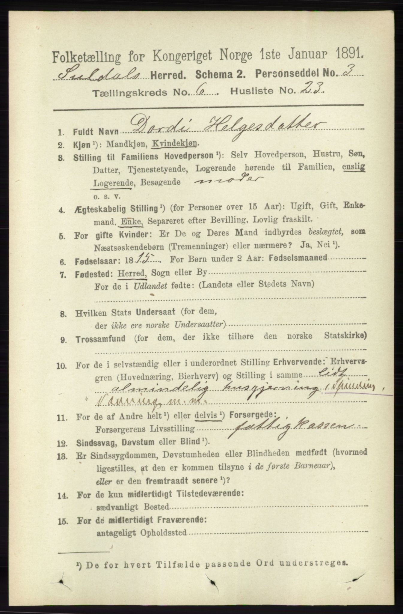 RA, Folketelling 1891 for 1134 Suldal herred, 1891, s. 1727