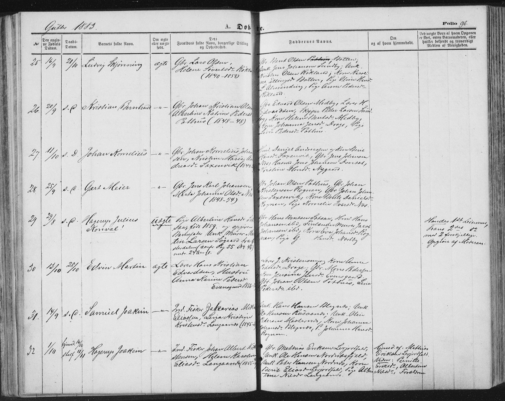 Ministerialprotokoller, klokkerbøker og fødselsregistre - Nordland, AV/SAT-A-1459/847/L0668: Ministerialbok nr. 847A08, 1872-1886, s. 96