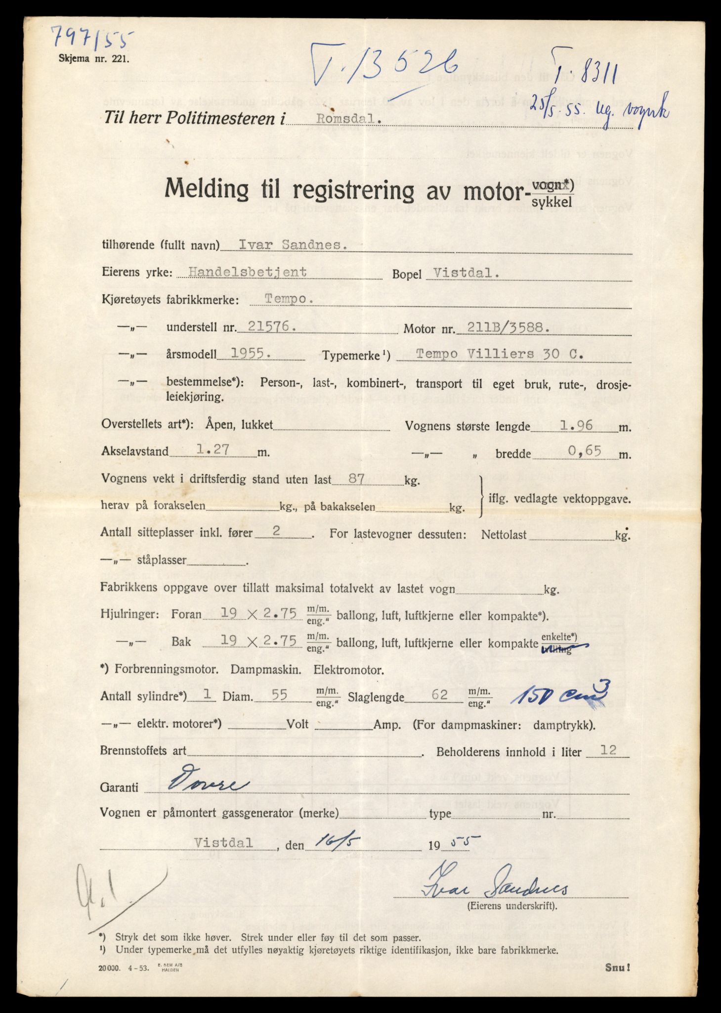 Møre og Romsdal vegkontor - Ålesund trafikkstasjon, AV/SAT-A-4099/F/Fe/L0039: Registreringskort for kjøretøy T 13361 - T 13530, 1927-1998, s. 2897