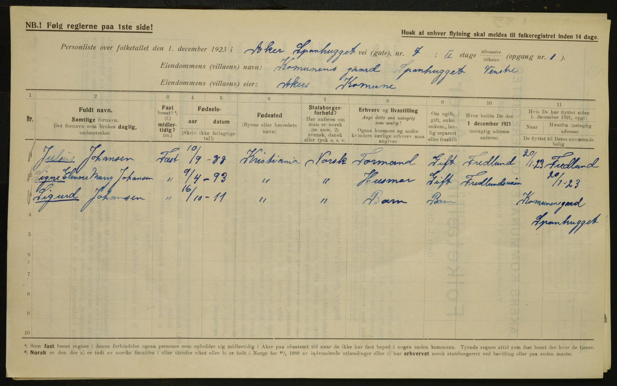 , Kommunal folketelling 1.12.1923 for Aker, 1923, s. 5356