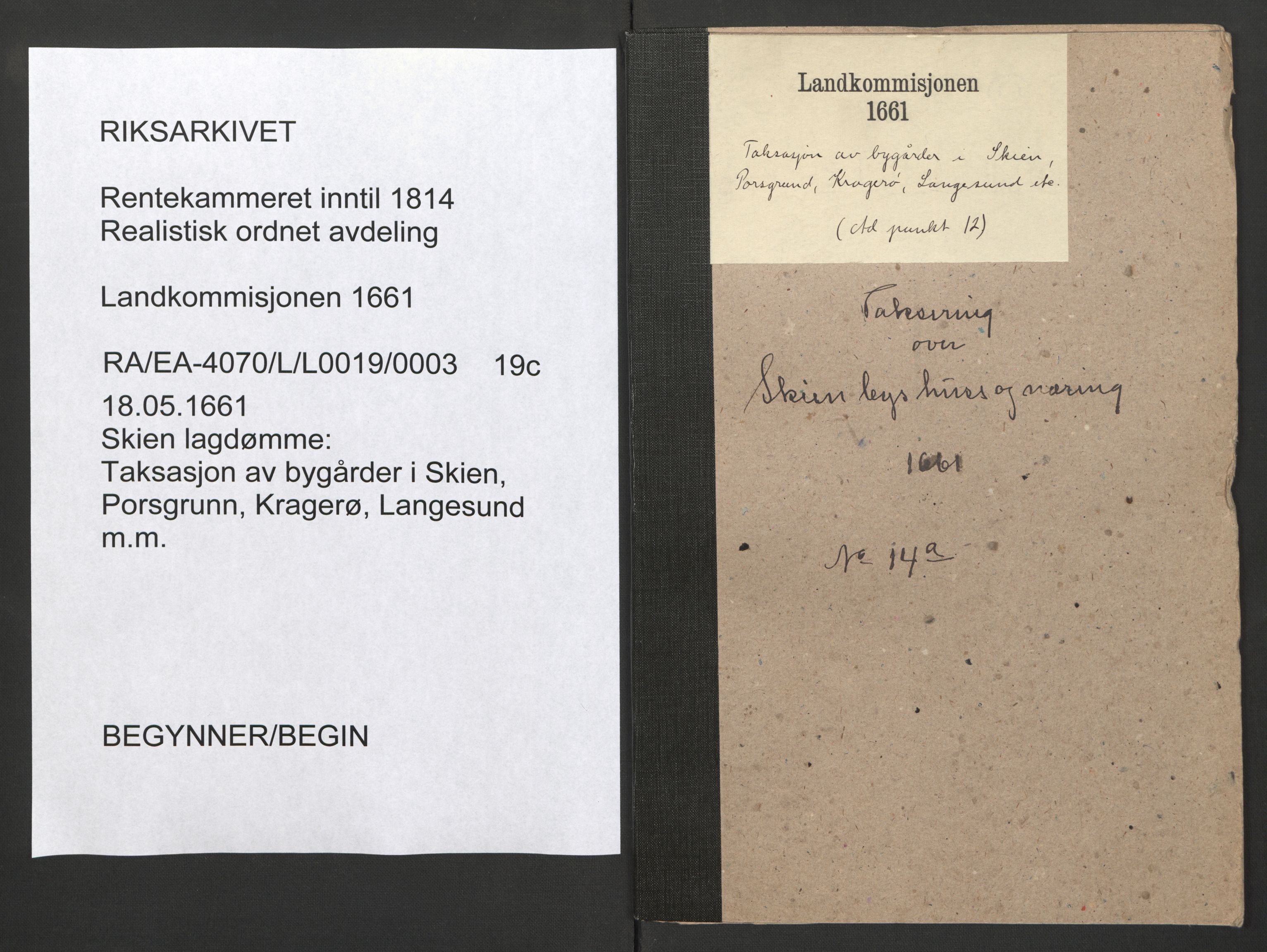 Rentekammeret inntil 1814, Realistisk ordnet avdeling, RA/EA-4070/L/L0019/0003: Skien lagdømme: / Taksasjon av bygårder i Skien, Porsgrunn, Kragerø, Langesund m.m., 1661