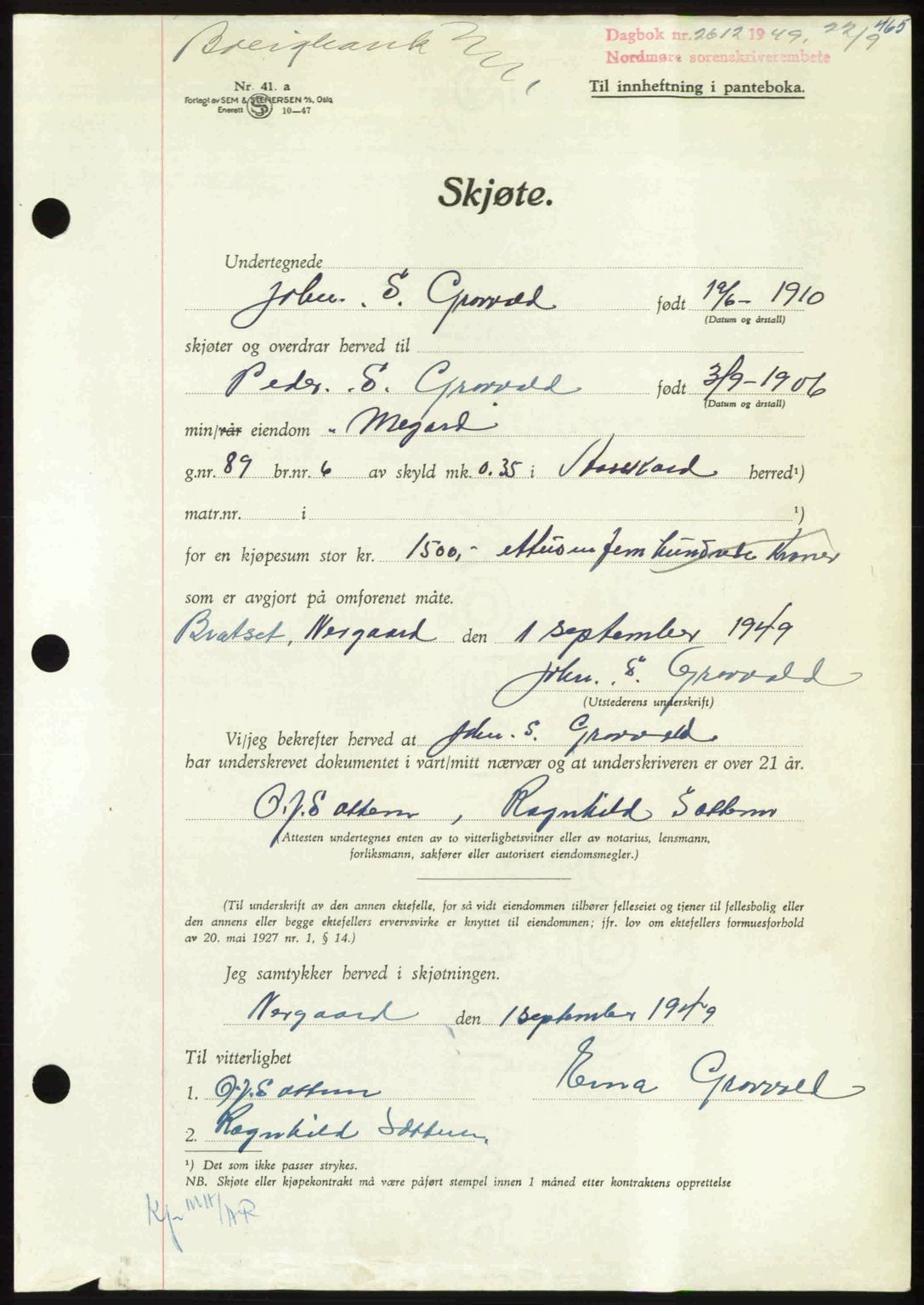 Nordmøre sorenskriveri, AV/SAT-A-4132/1/2/2Ca: Pantebok nr. A112, 1949-1949, Dagboknr: 2612/1949