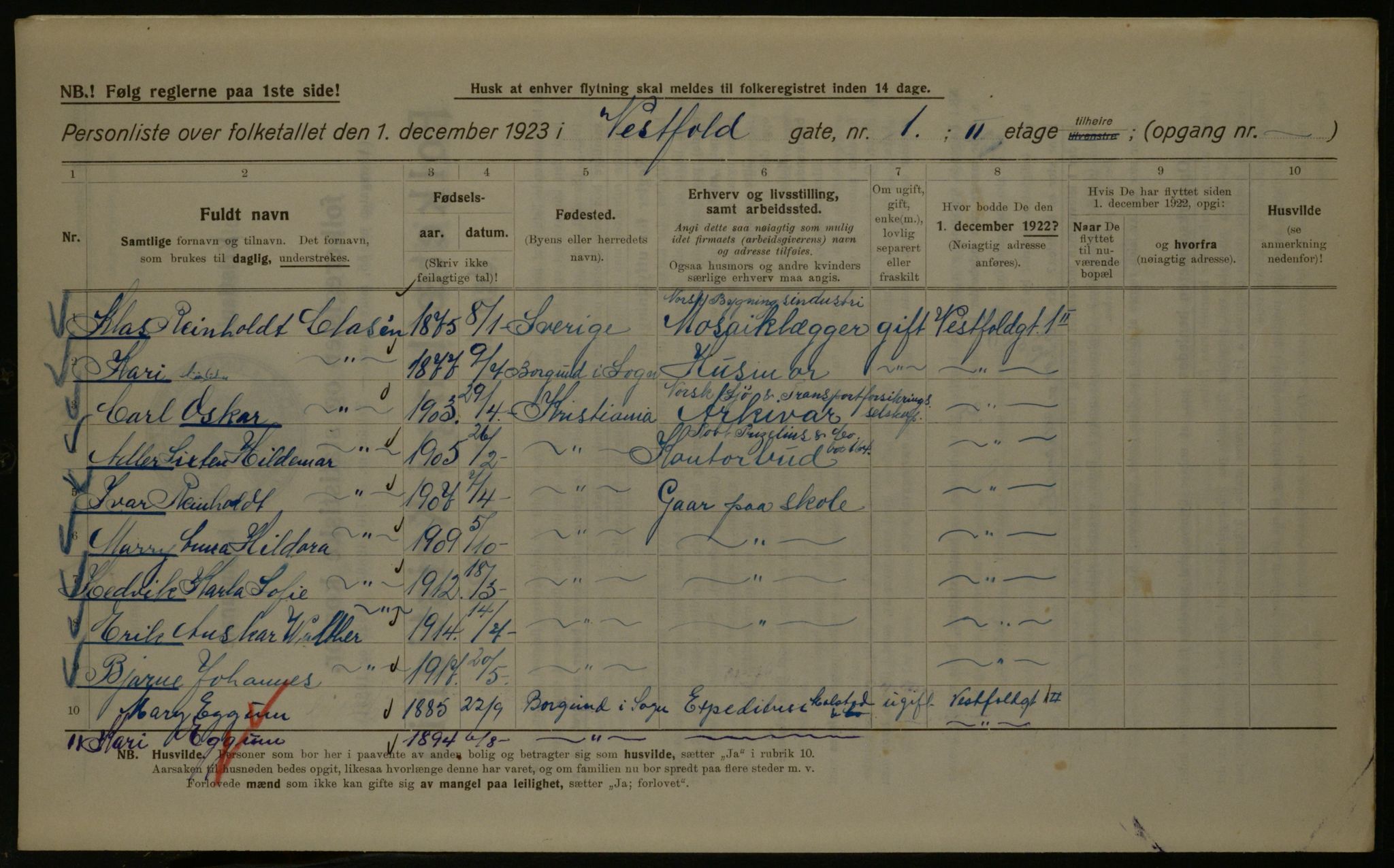 OBA, Kommunal folketelling 1.12.1923 for Kristiania, 1923, s. 135204