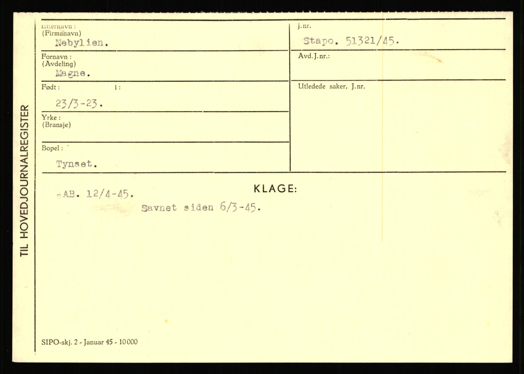 Statspolitiet - Hovedkontoret / Osloavdelingen, AV/RA-S-1329/C/Ca/L0011: Molberg - Nøstvold, 1943-1945, s. 1951