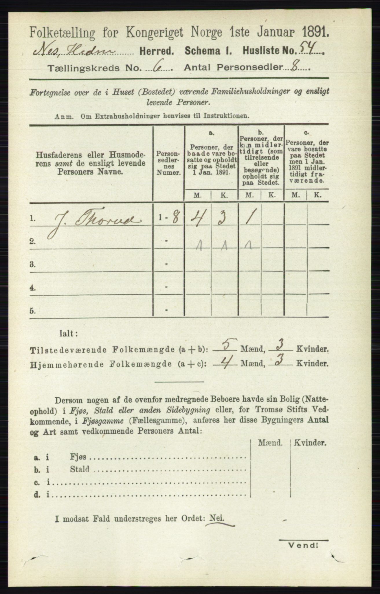 RA, Folketelling 1891 for 0411 Nes herred, 1891, s. 3222