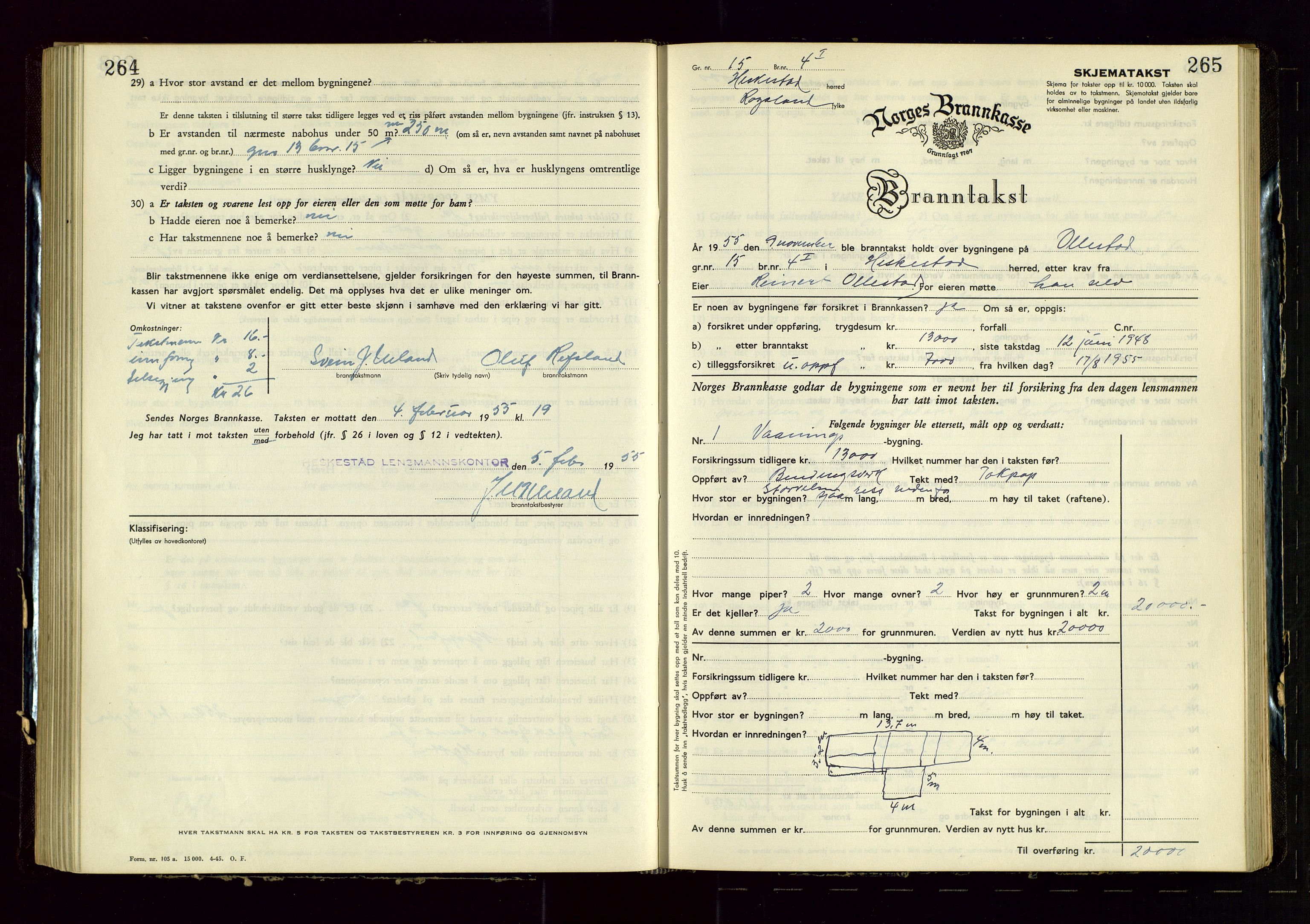 Heskestad lensmannskontor, AV/SAST-A-100304/Gob/L0005: "Brandtakstprotokoll", 1946-1955, s. 264-265