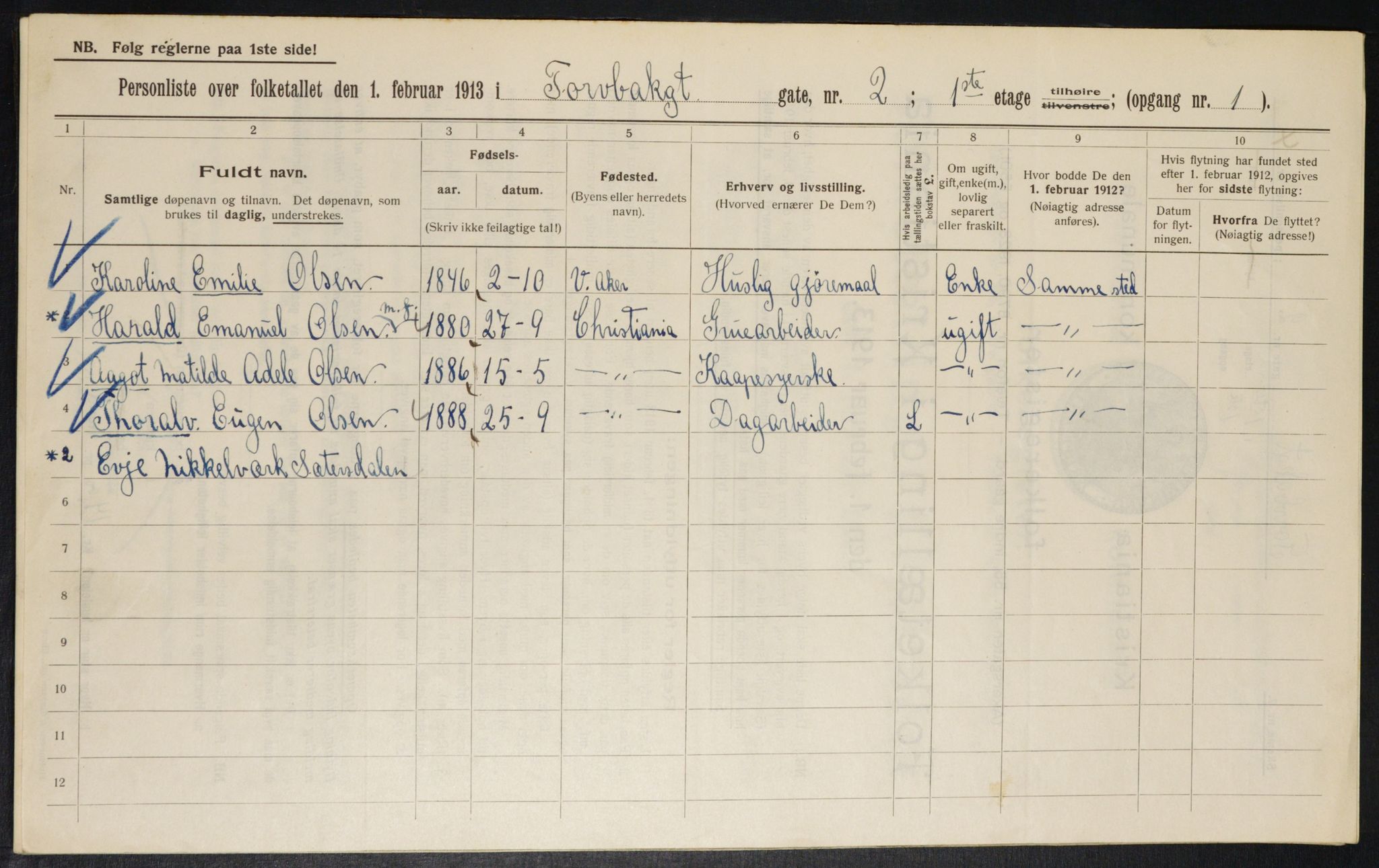 OBA, Kommunal folketelling 1.2.1913 for Kristiania, 1913, s. 114994