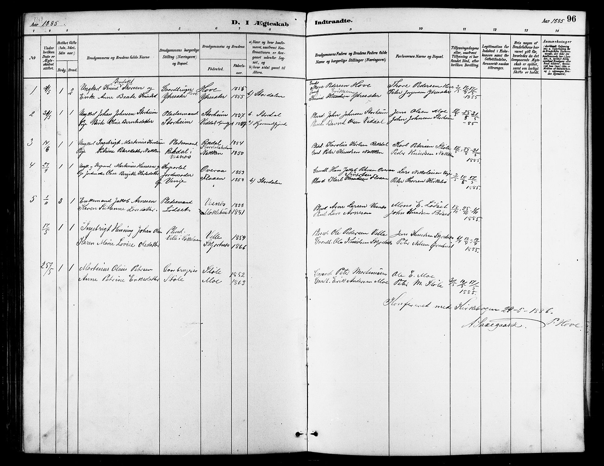 Ministerialprotokoller, klokkerbøker og fødselsregistre - Møre og Romsdal, SAT/A-1454/521/L0302: Klokkerbok nr. 521C03, 1882-1907, s. 96