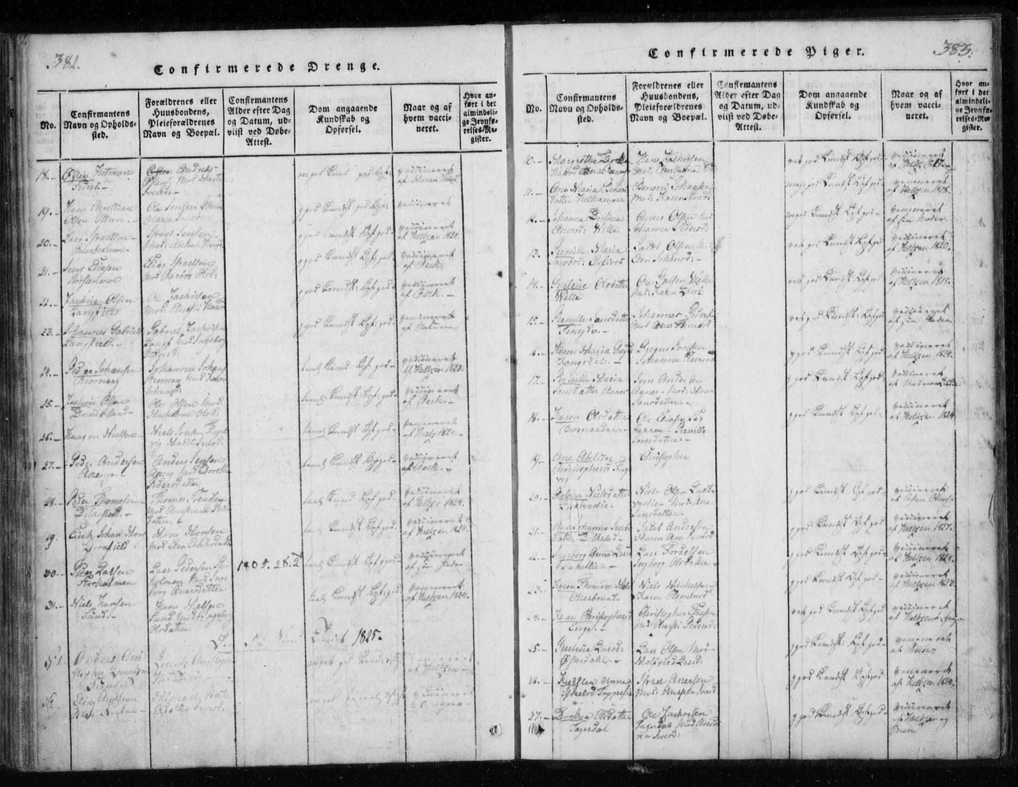 Ministerialprotokoller, klokkerbøker og fødselsregistre - Nordland, AV/SAT-A-1459/825/L0353: Ministerialbok nr. 825A07, 1820-1826, s. 382-383