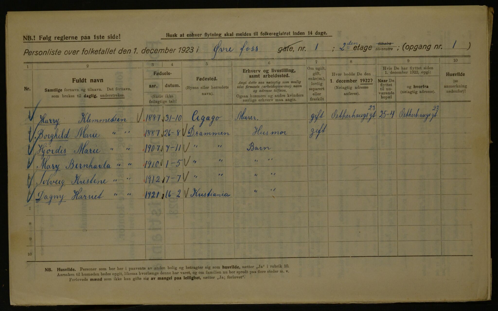 OBA, Kommunal folketelling 1.12.1923 for Kristiania, 1923, s. 142758