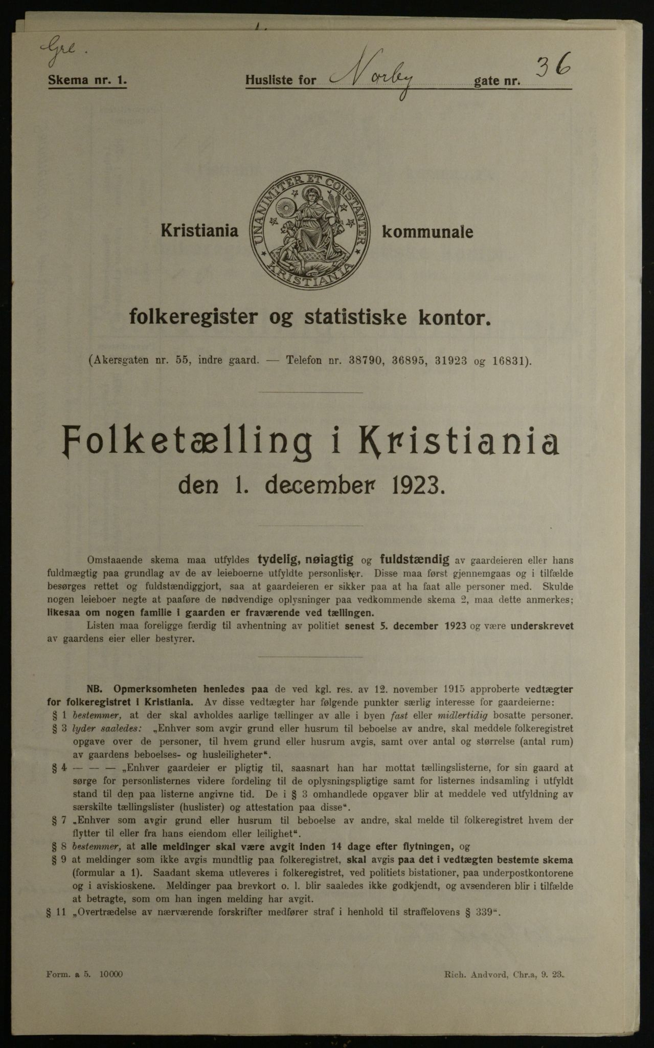 OBA, Kommunal folketelling 1.12.1923 for Kristiania, 1923, s. 79076