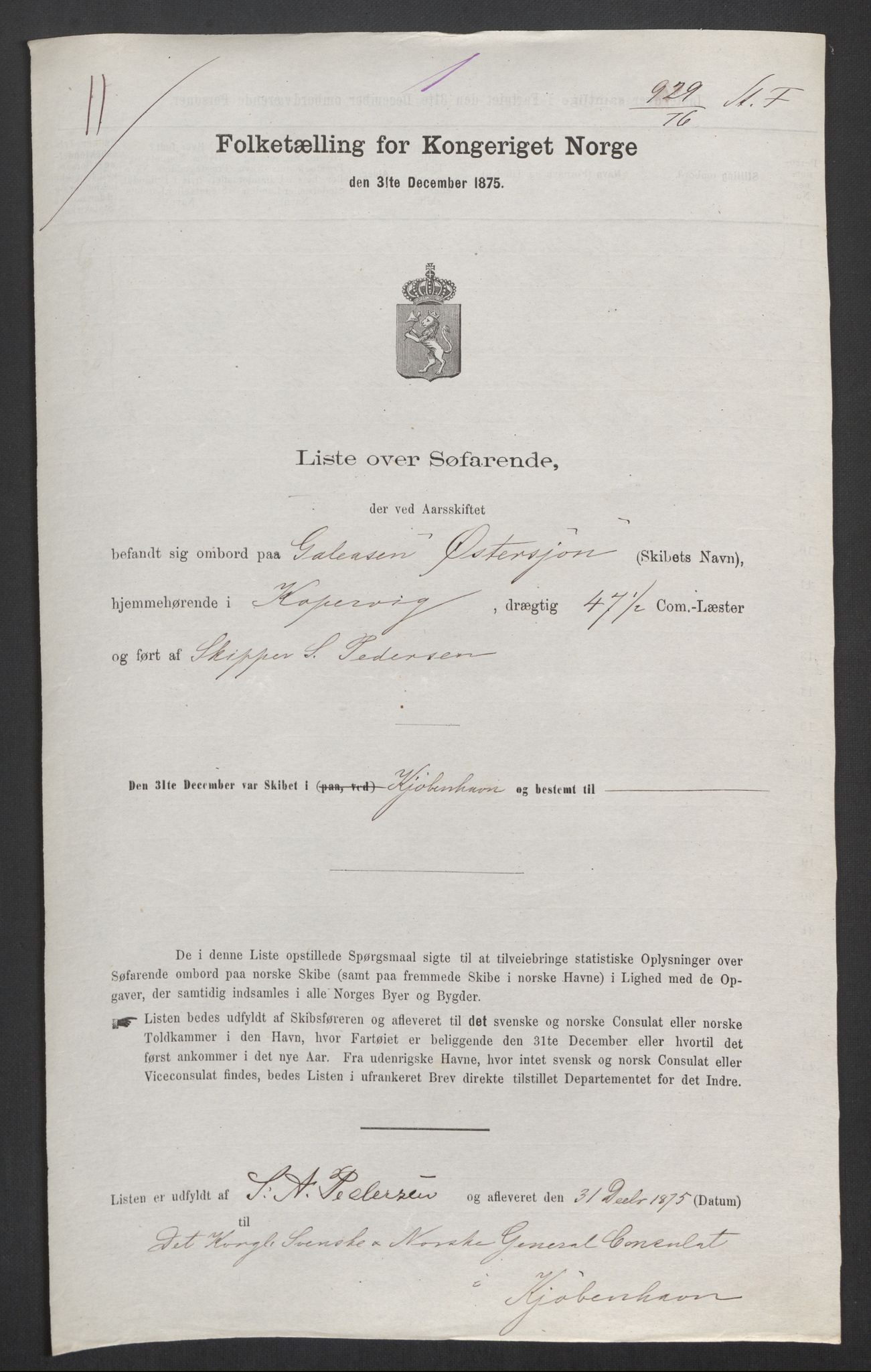 RA, Folketelling 1875, skipslister: Skip i utenrikske havner, hjemmehørende i 1) byer og ladesteder, Grimstad - Tromsø, 2) landdistrikter, 1875, s. 764