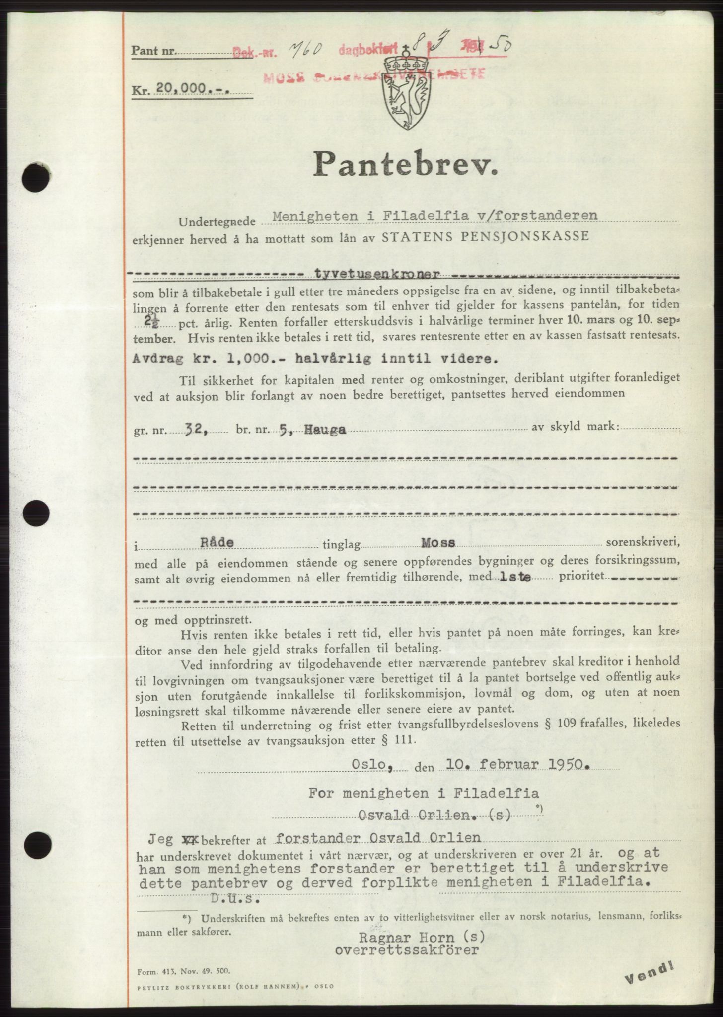 Moss sorenskriveri, SAO/A-10168: Pantebok nr. B23, 1949-1950, Dagboknr: 760/1950