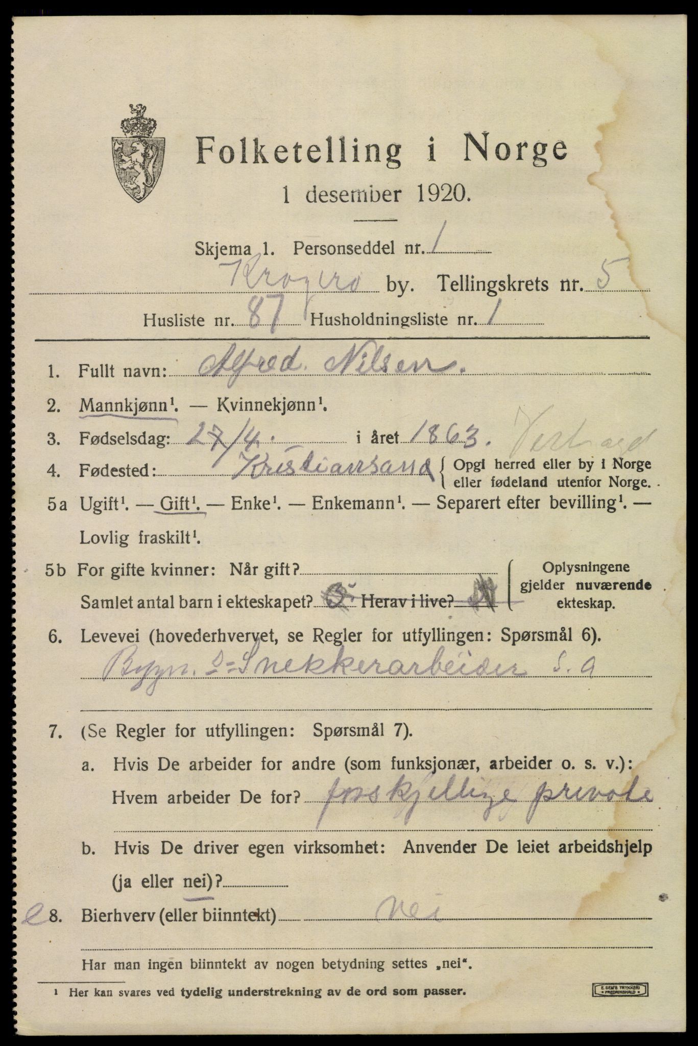 SAKO, Folketelling 1920 for 0801 Kragerø kjøpstad, 1920, s. 9051