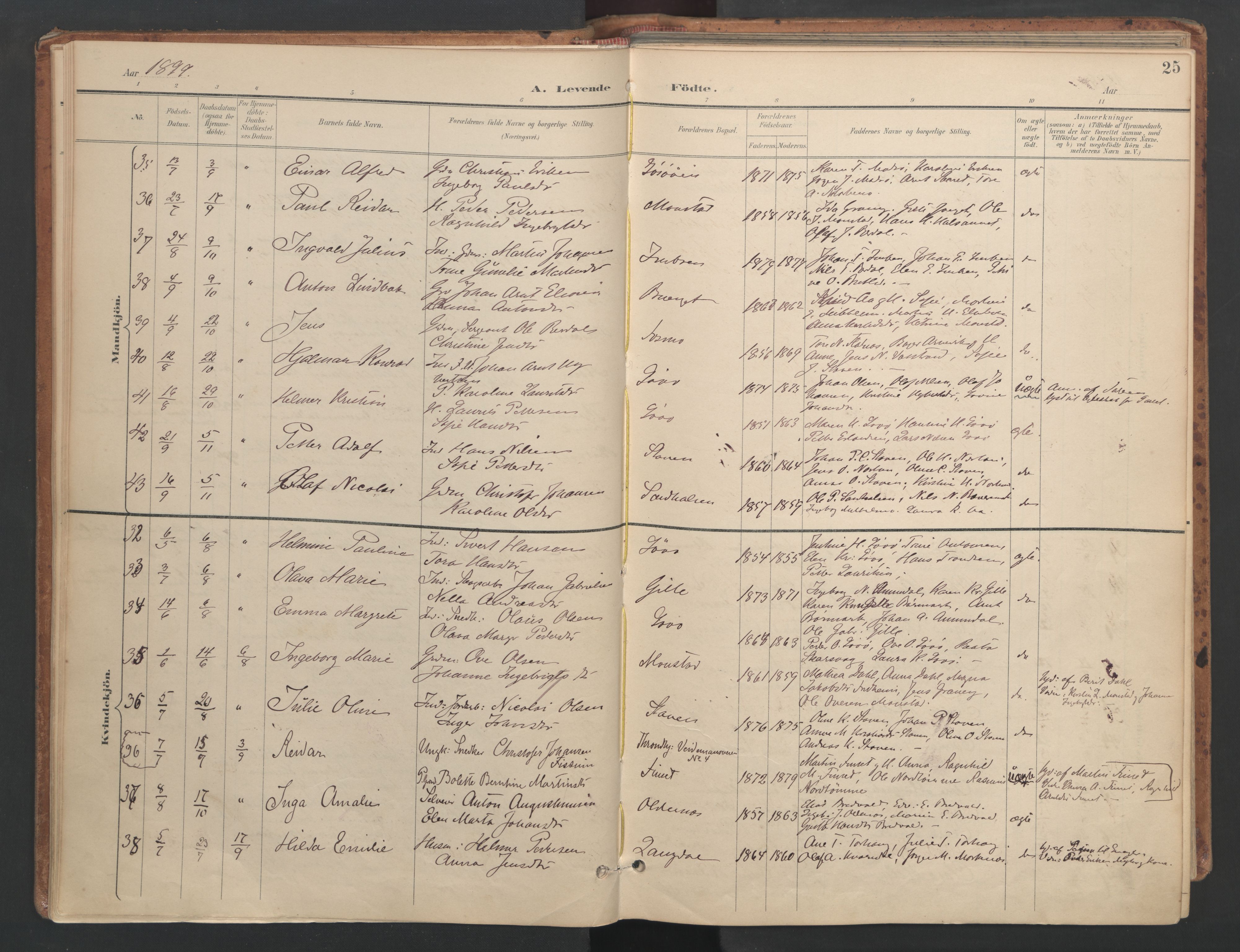 Ministerialprotokoller, klokkerbøker og fødselsregistre - Sør-Trøndelag, AV/SAT-A-1456/655/L0681: Ministerialbok nr. 655A10, 1895-1907, s. 25