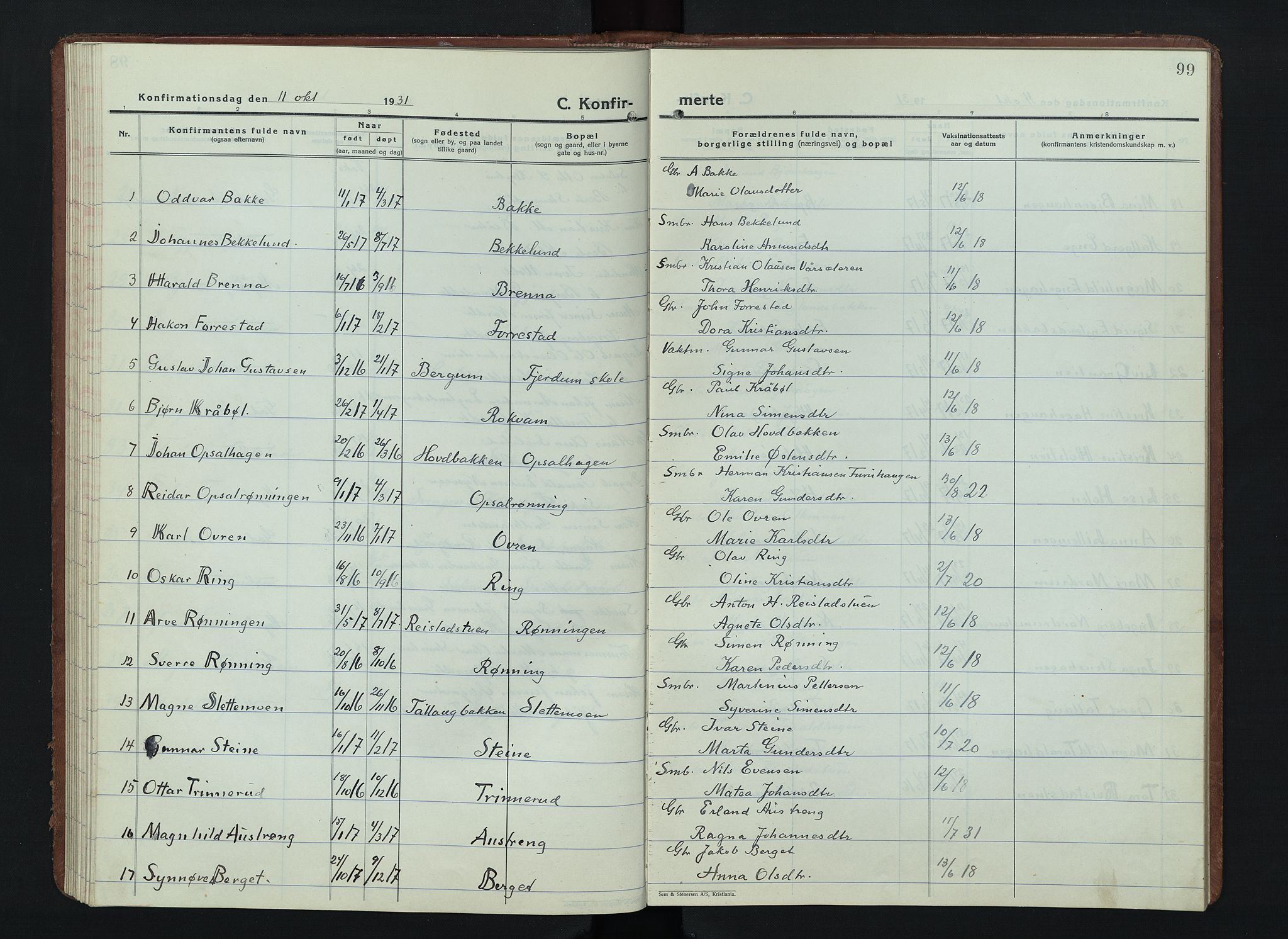 Østre Gausdal prestekontor, SAH/PREST-092/H/Ha/Hab/L0006: Klokkerbok nr. 6, 1922-1945, s. 99