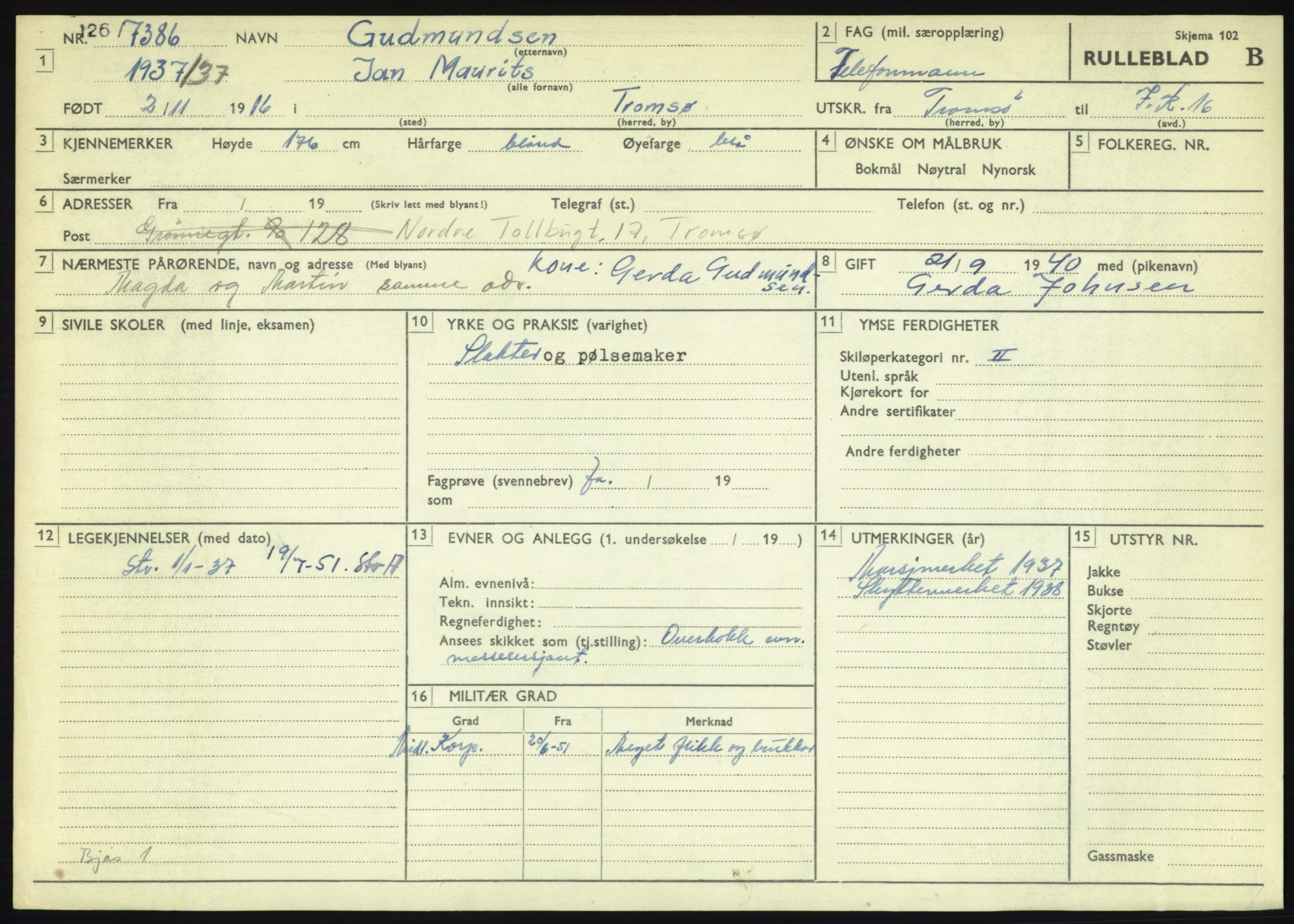 Forsvaret, Troms infanteriregiment nr. 16, AV/RA-RAFA-3146/P/Pa/L0021: Rulleblad for regimentets menige mannskaper, årsklasse 1937, 1937, s. 219