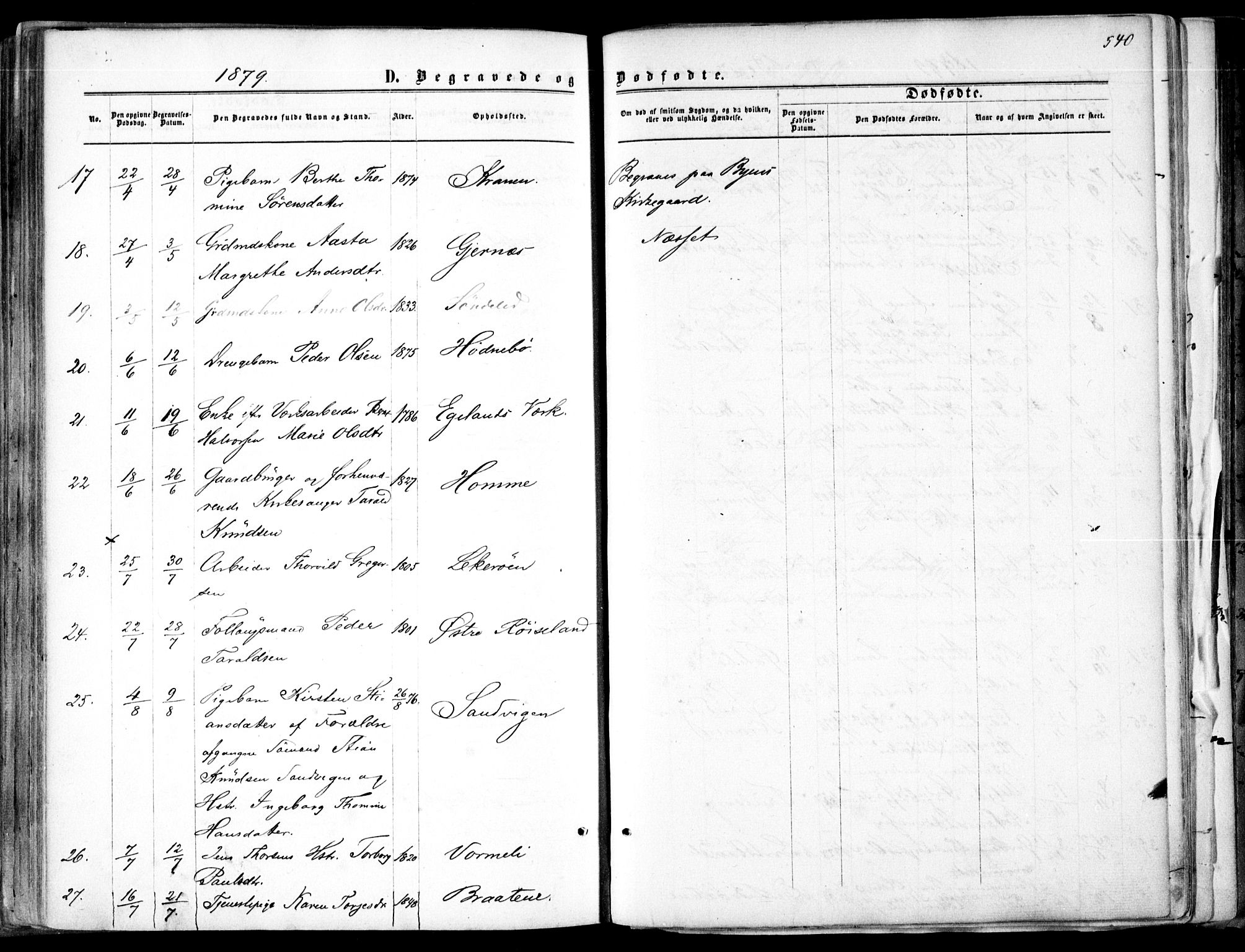 Søndeled sokneprestkontor, SAK/1111-0038/F/Fa/L0003: Ministerialbok nr. A 3, 1861-1879, s. 540
