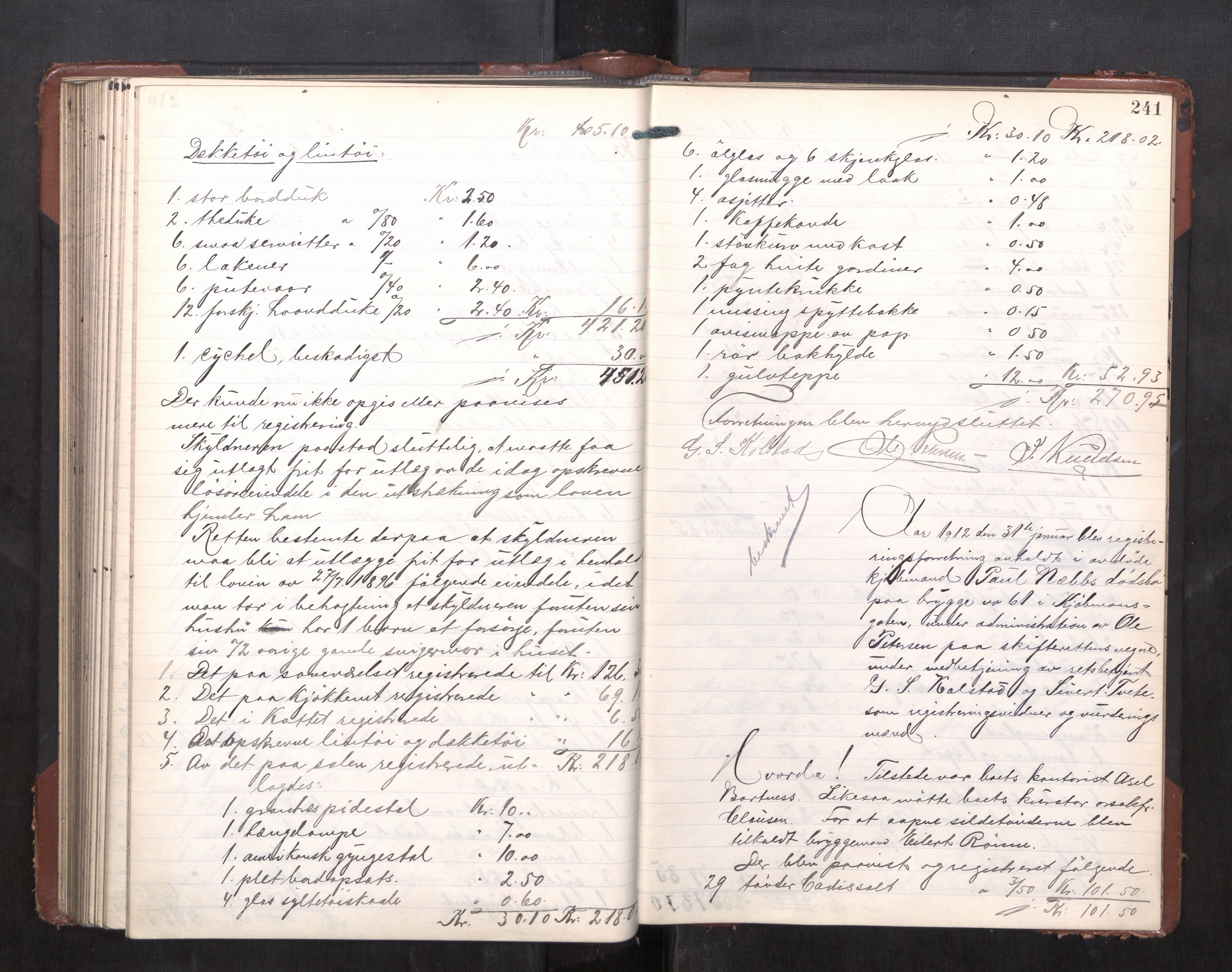 Trondheim byfogd, AV/SAT-A-0003/1/3/3C/L0029: Skifteregistreringsprotokoll - 8/12-11/4. (u/ register), 1909-1912, s. 241