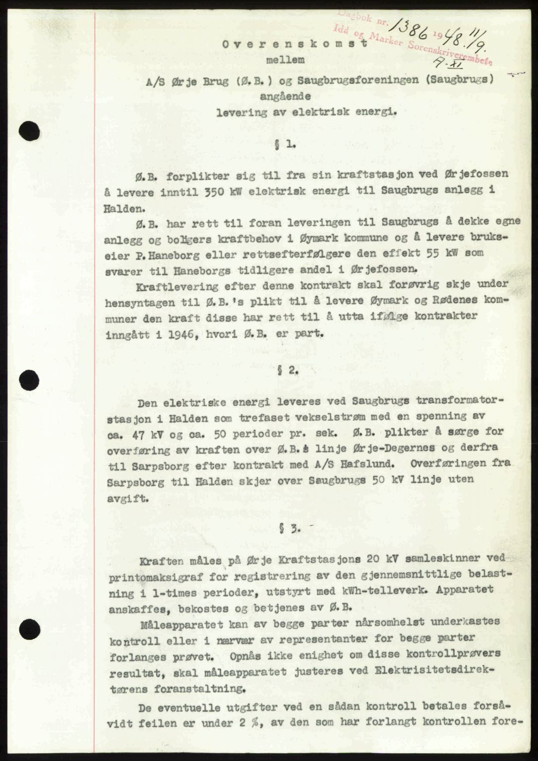 Idd og Marker sorenskriveri, SAO/A-10283/G/Gb/Gbb/L0011: Pantebok nr. A11, 1948-1949, Dagboknr: 1386/1948