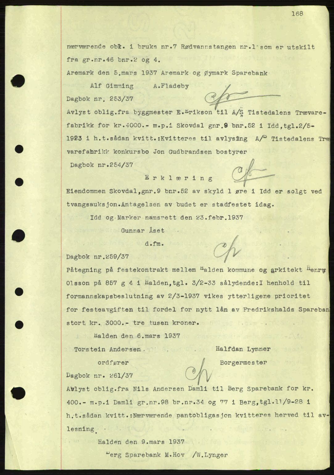 Idd og Marker sorenskriveri, AV/SAO-A-10283/G/Gb/Gbc/L0001: Pantebok nr. B1-3, 1936-1939, Dagboknr: 253/1937