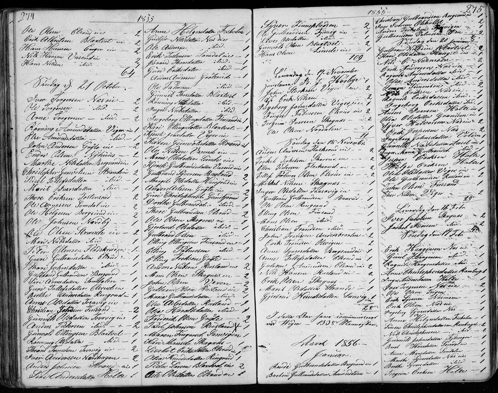 Ådal kirkebøker, AV/SAKO-A-248/G/Ga/L0002: Klokkerbok nr. I 2, 1840-1861, s. 274-275