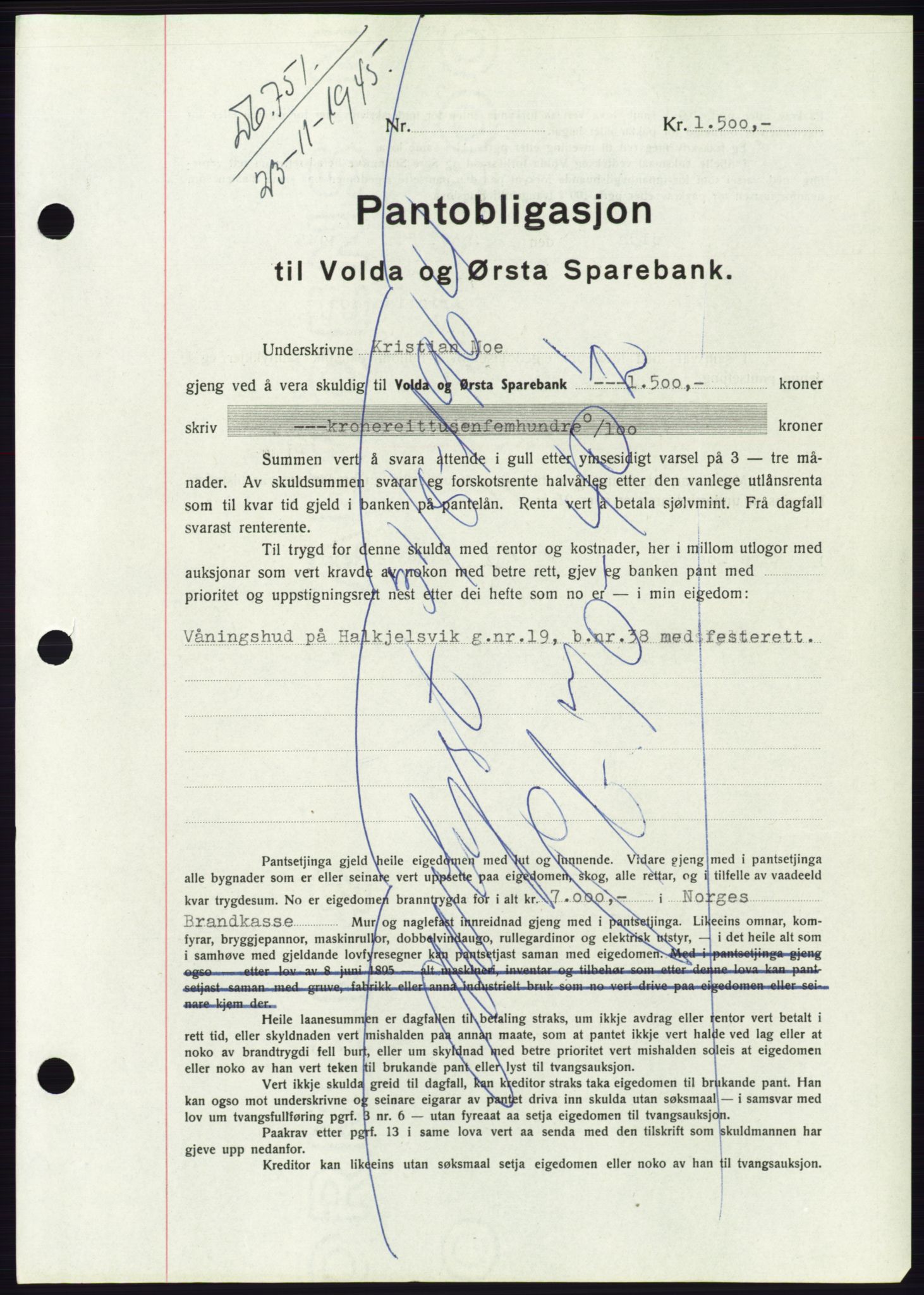 Søre Sunnmøre sorenskriveri, AV/SAT-A-4122/1/2/2C/L0114: Pantebok nr. 1-2B, 1943-1947, Dagboknr: 751/1945