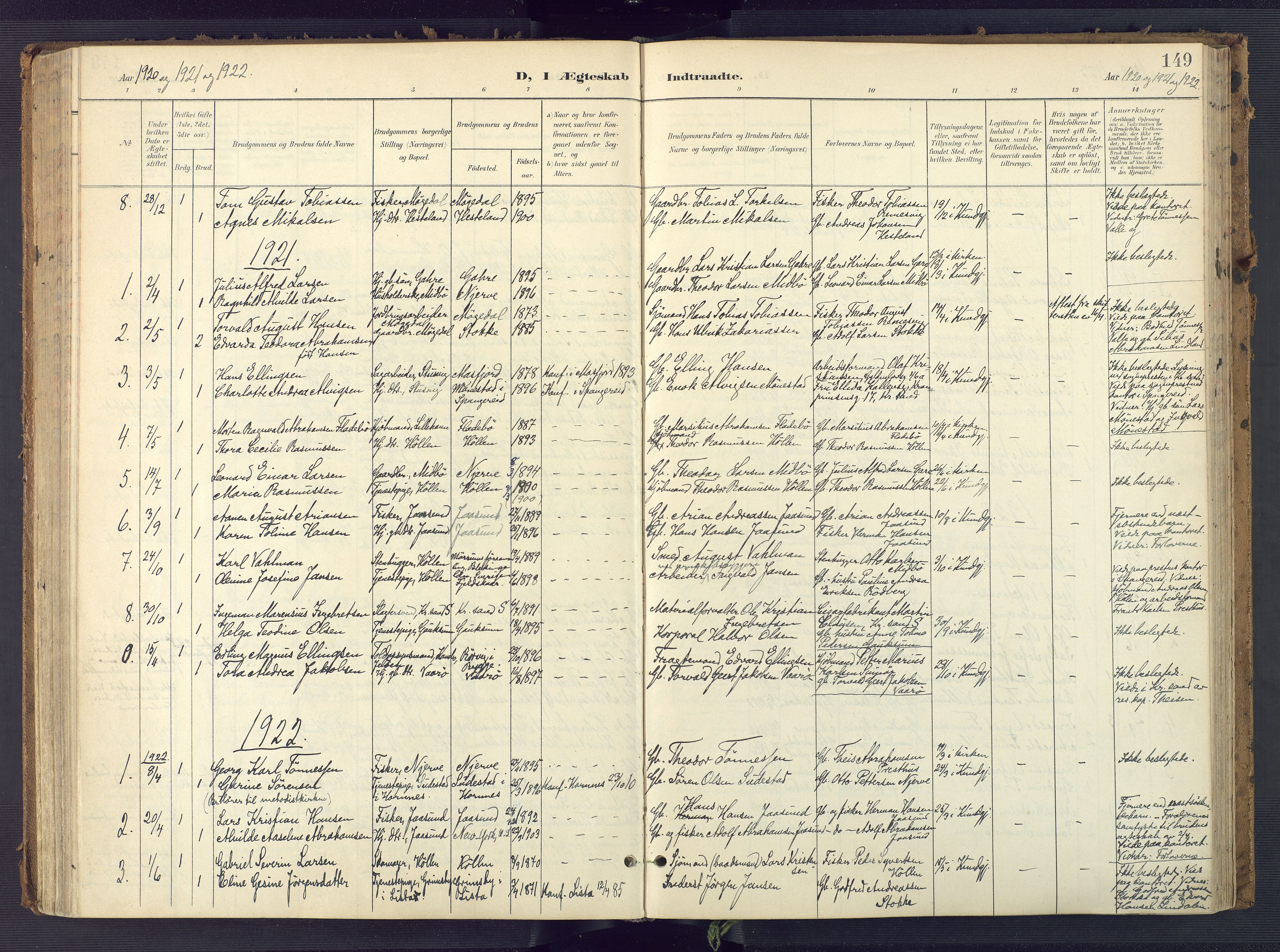 Sør-Audnedal sokneprestkontor, AV/SAK-1111-0039/F/Fa/Faa/L0005: Ministerialbok nr. A 5, 1900-1923, s. 149