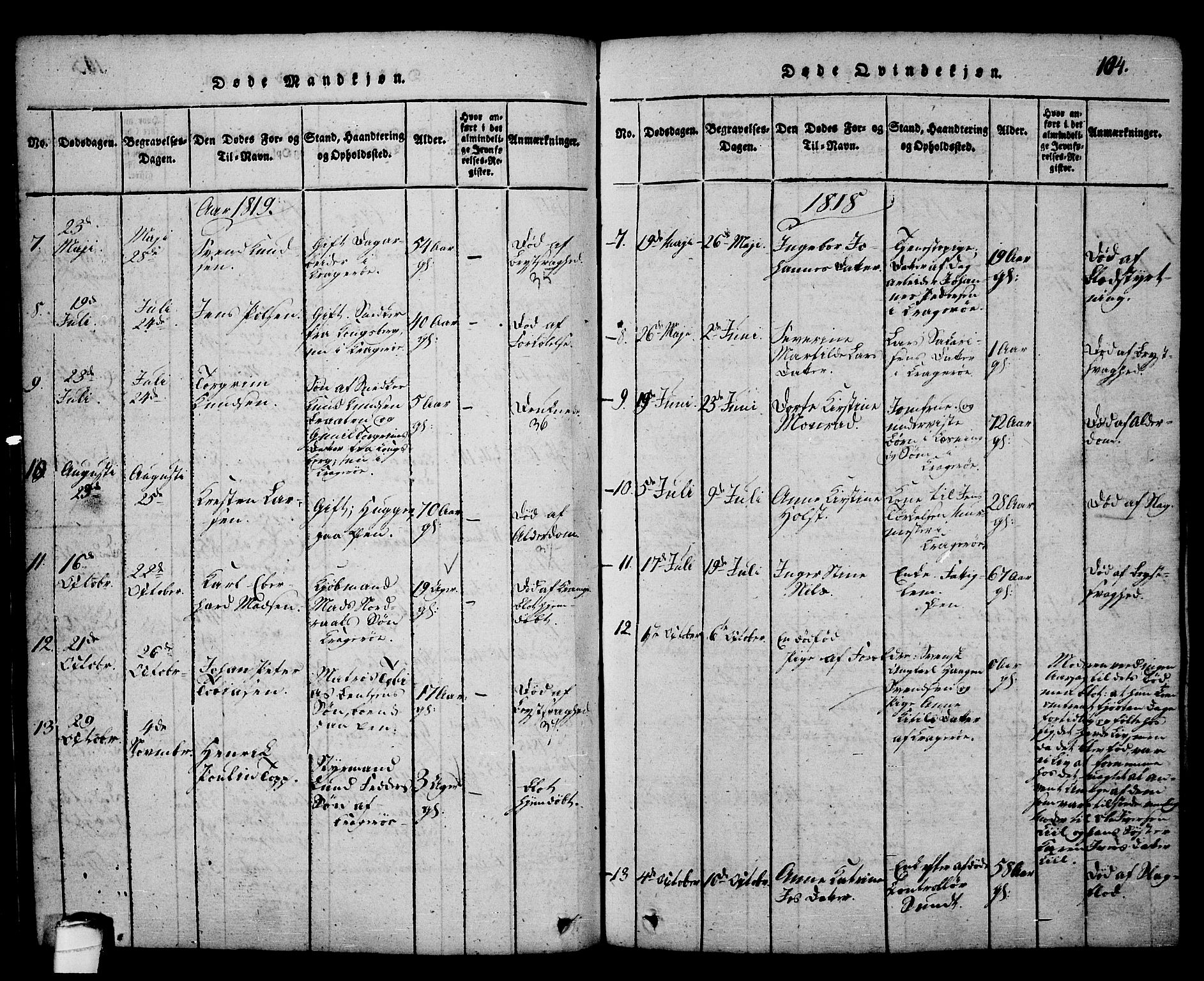 Kragerø kirkebøker, AV/SAKO-A-278/G/Ga/L0002: Klokkerbok nr. 2, 1814-1831, s. 104
