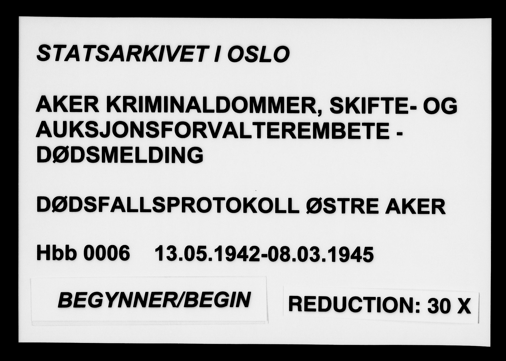 Aker kriminaldommer, skifte- og auksjonsforvalterembete, AV/SAO-A-10452/H/Hb/Hba/Hbac/L0006: Dødsfallsprotokoll for Østre Aker, 1942-1945