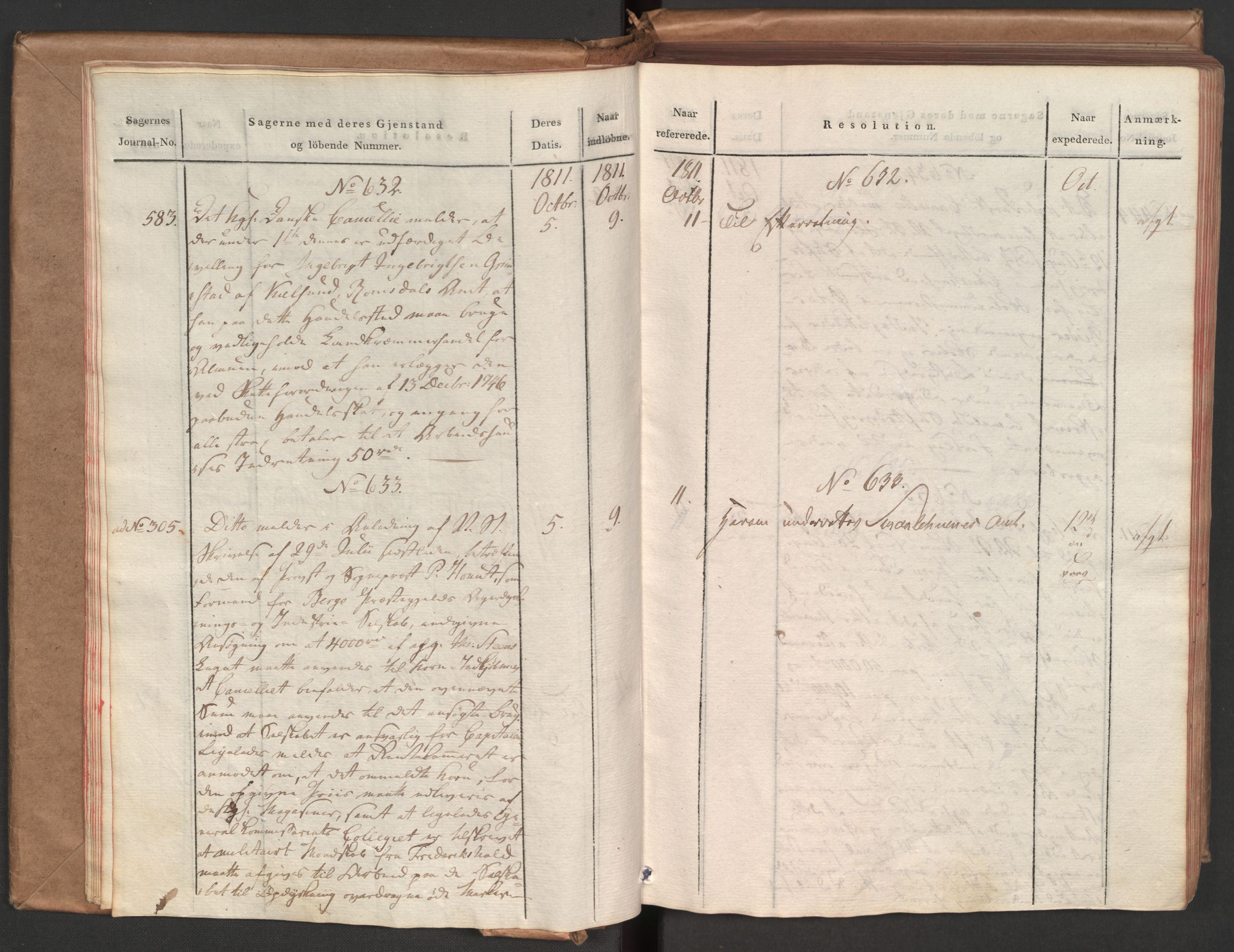 Stattholderembetet 1810-1814, 1. kontor (Kontor A), AV/RA-EA-2872/Aa/L0002: Kollegial referatprotokoll,  j.nr. 565-994,  l.nr. 611-1128, 1811-1812, s. 14