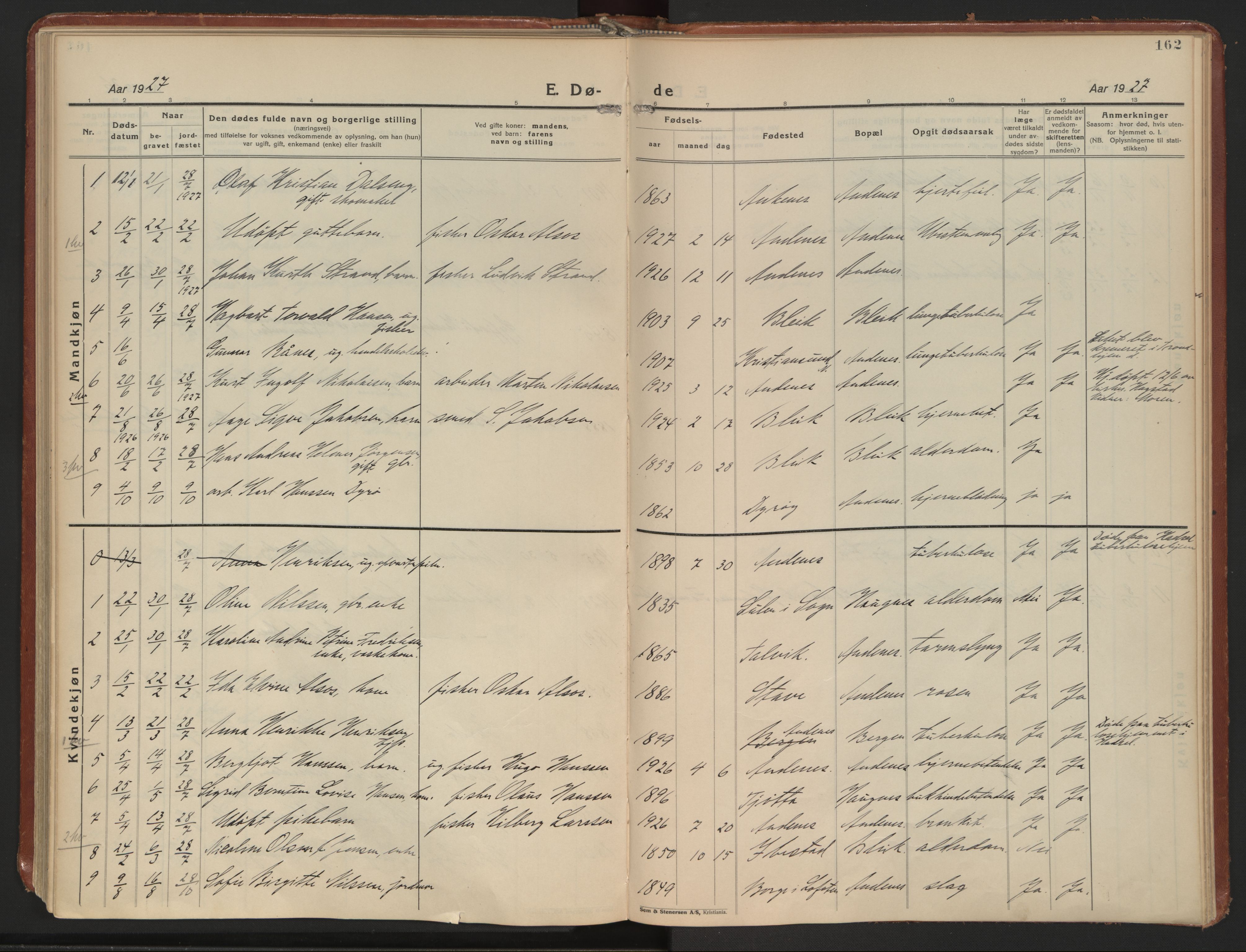 Ministerialprotokoller, klokkerbøker og fødselsregistre - Nordland, SAT/A-1459/899/L1441: Ministerialbok nr. 899A09, 1923-1939, s. 162