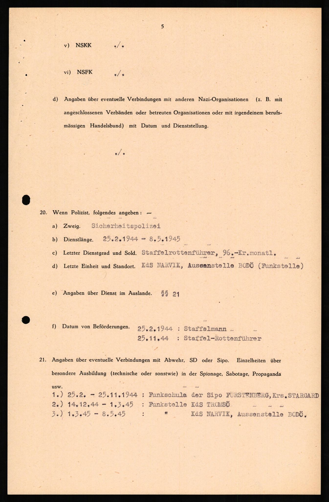 Forsvaret, Forsvarets overkommando II, AV/RA-RAFA-3915/D/Db/L0019: CI Questionaires. Tyske okkupasjonsstyrker i Norge. Tyskere., 1945-1946, s. 335