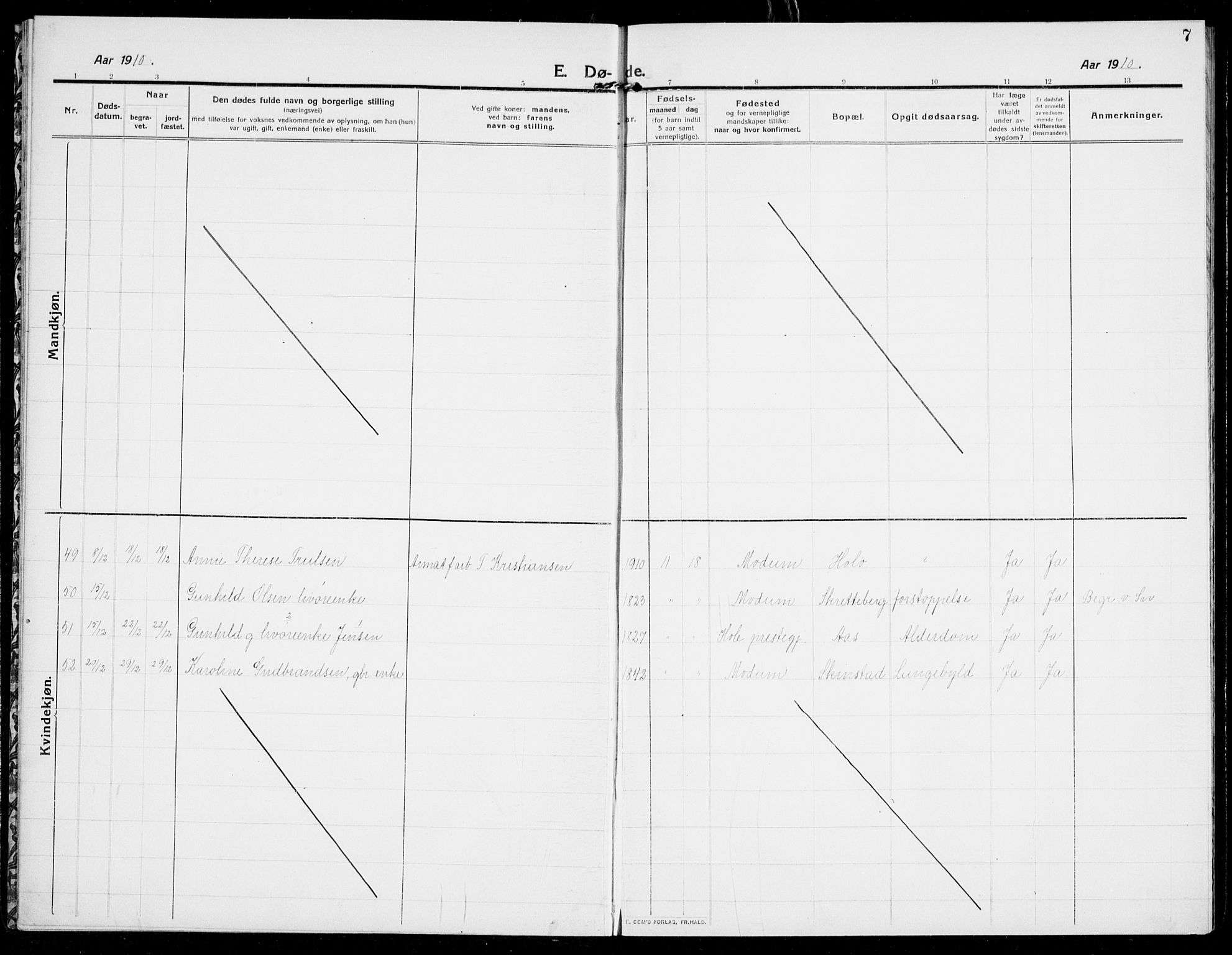 Modum kirkebøker, SAKO/A-234/G/Ga/L0011: Klokkerbok nr. I 11, 1910-1925, s. 7