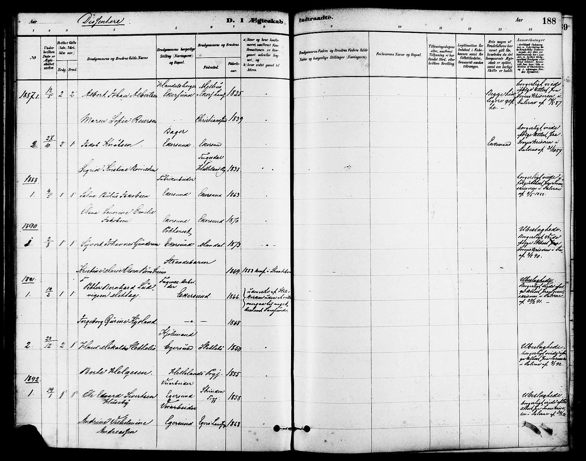Eigersund sokneprestkontor, AV/SAST-A-101807/001/30/30BA/L0015: Ministerialbok nr. A 15, 1879-1892, s. 188