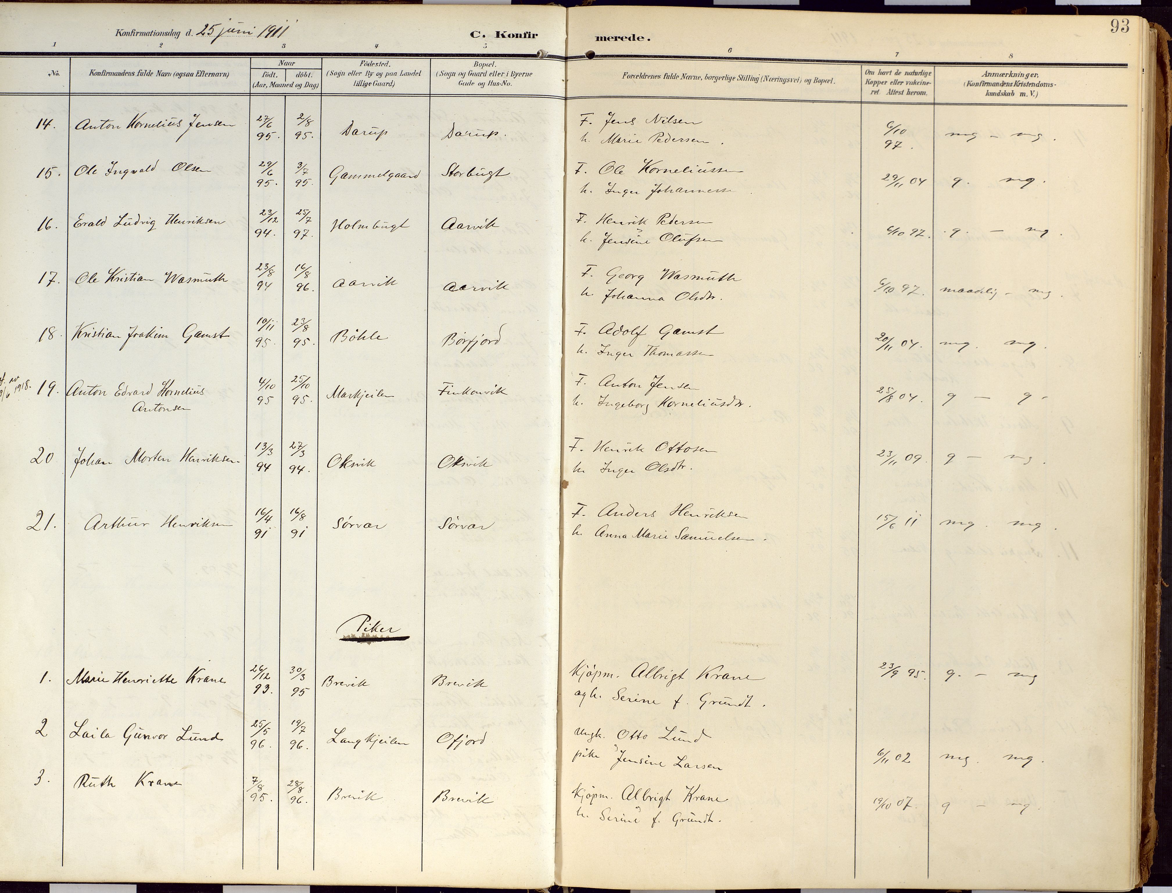 Loppa sokneprestkontor, AV/SATØ-S-1339/H/Ha/L0010kirke: Ministerialbok nr. 10, 1907-1922, s. 93