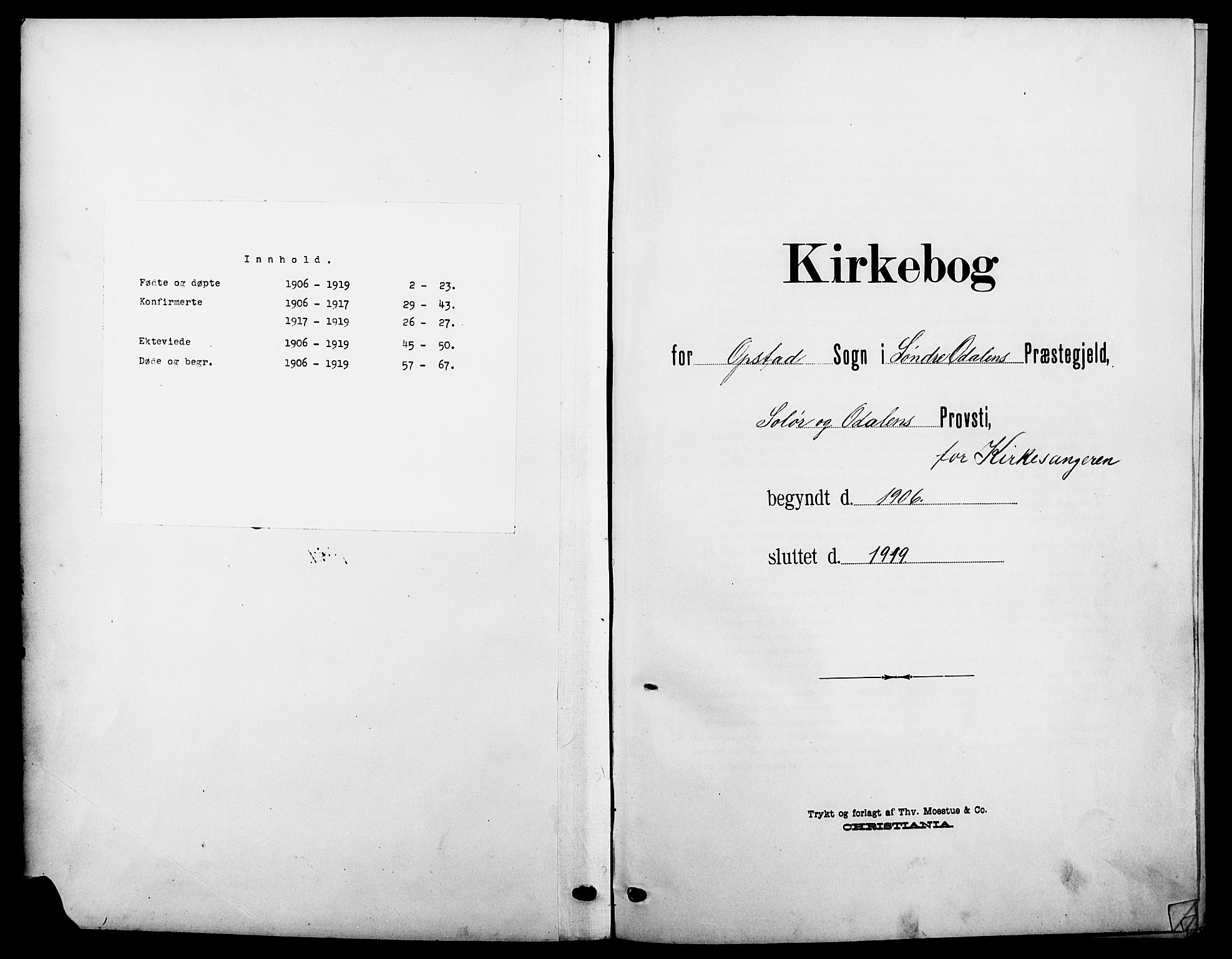 Sør-Odal prestekontor, SAH/PREST-030/H/Ha/Hab/L0006: Klokkerbok nr. 6, 1906-1919